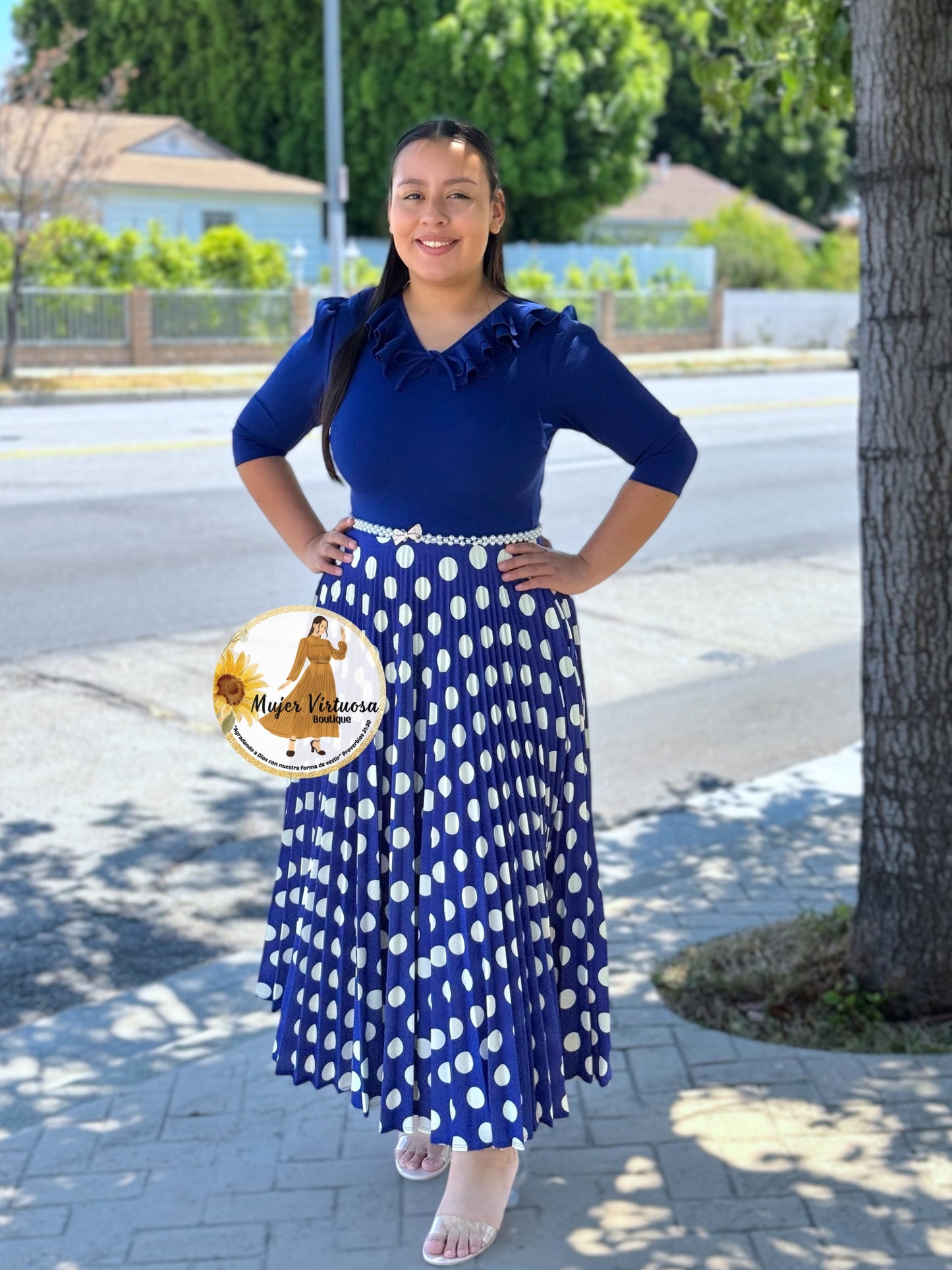 Francesca Blue Polka Dot Dress