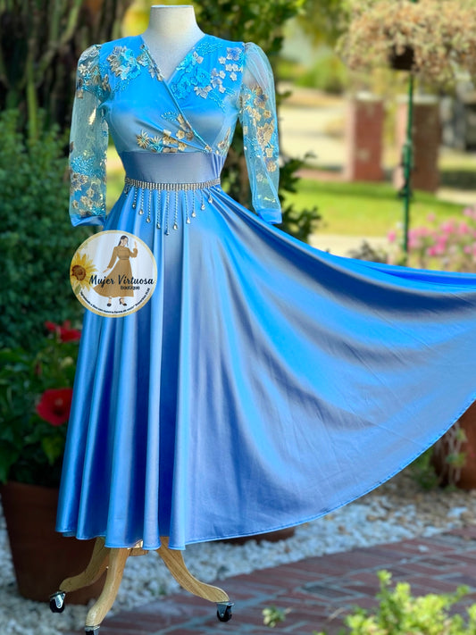 Cecilia Sky Blue Satin Dress