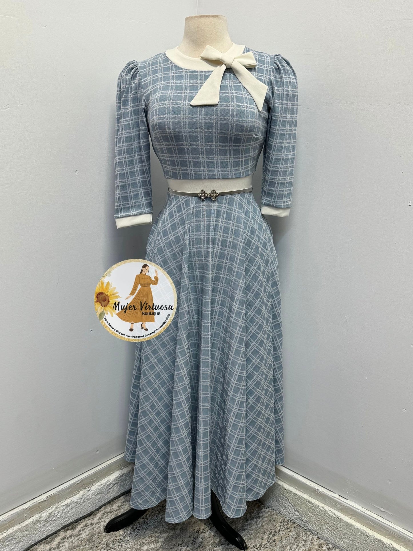 Juliette Sky Blue Retro Plaid Dress