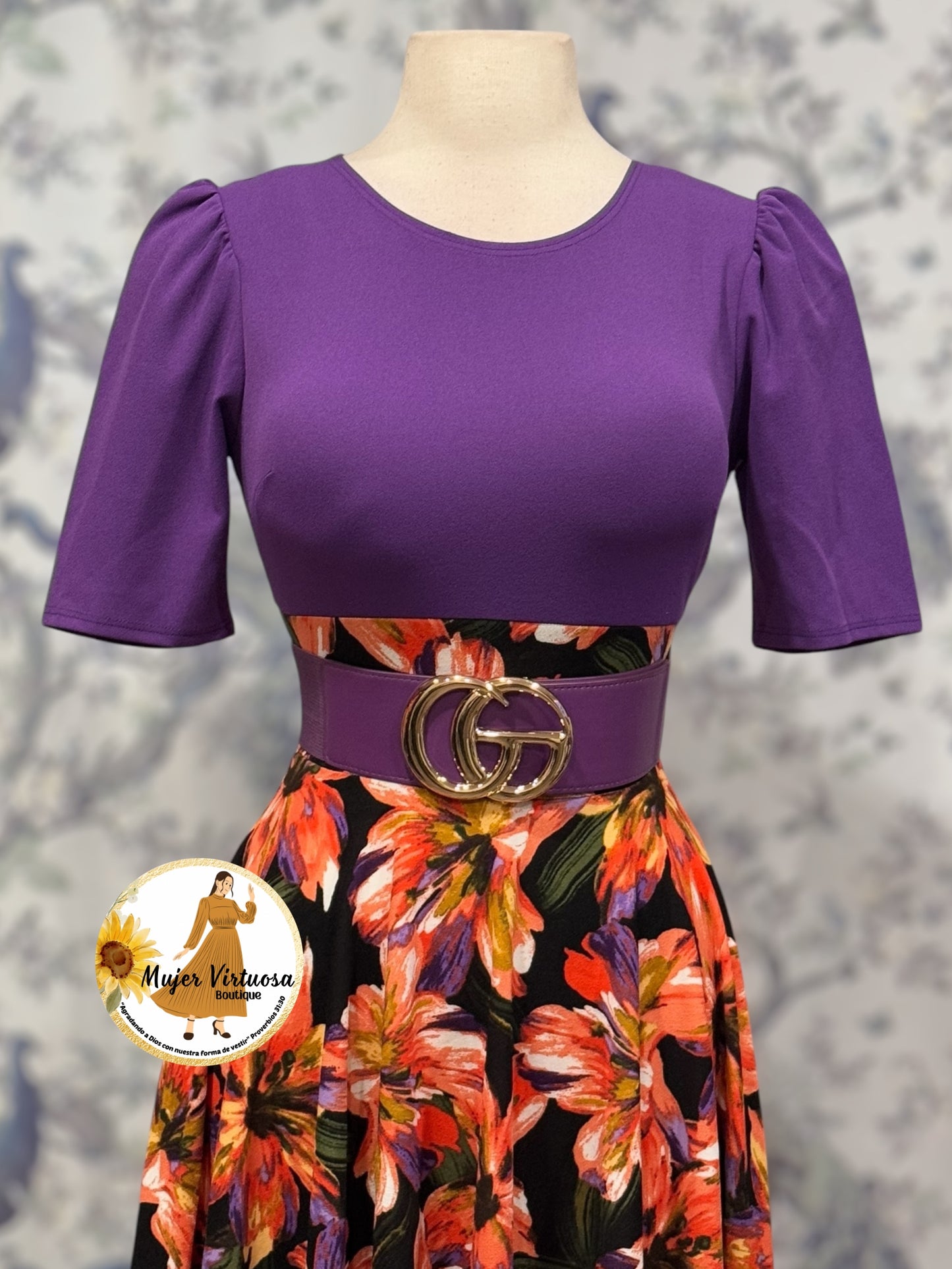 Eliana Purple & Black Floral Dress