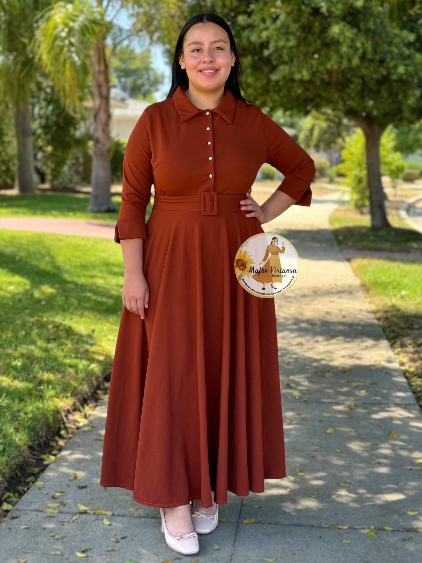 Hadassah Terracota Belted Floral Dress