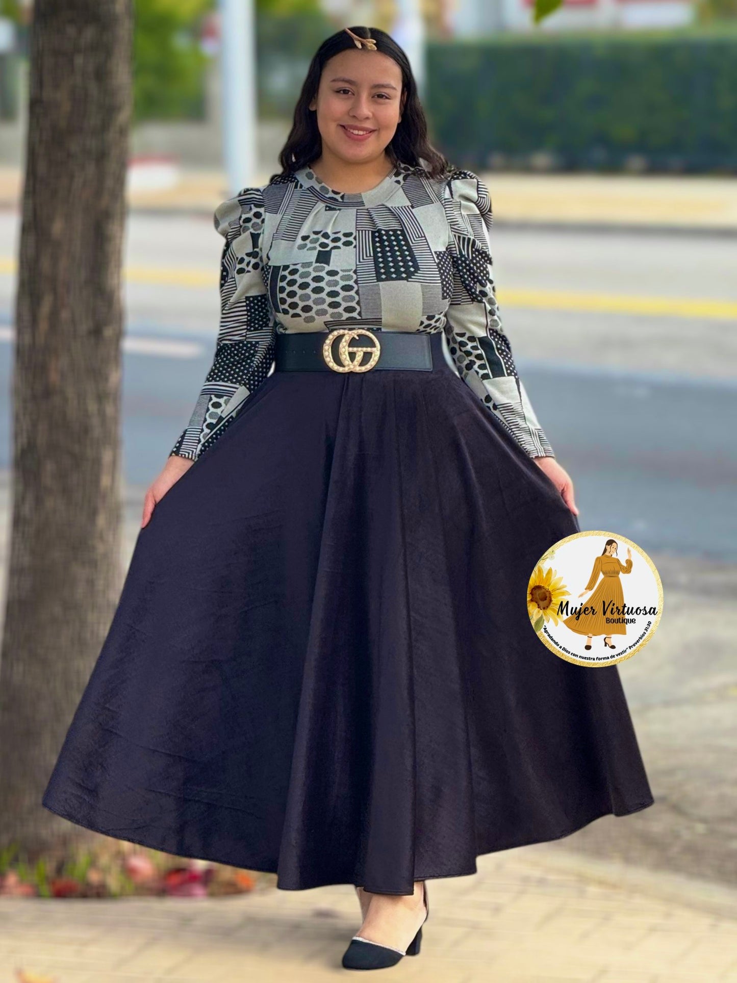 Eloisa Black & Grey Polka Dot Velvet Dress
