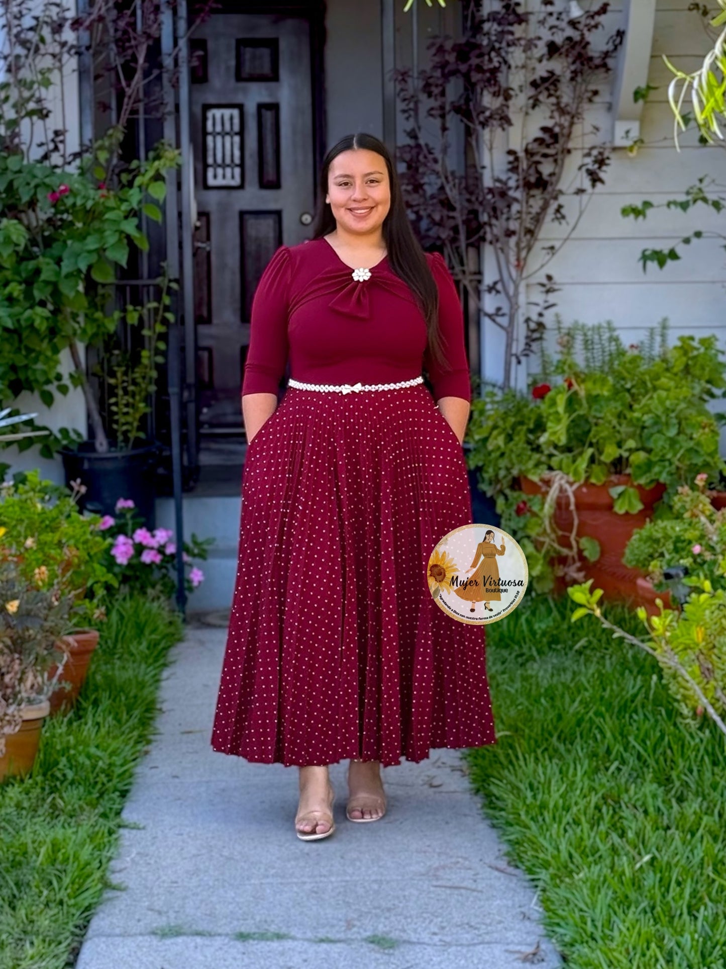 Berenice Wine Polka Dot Dress