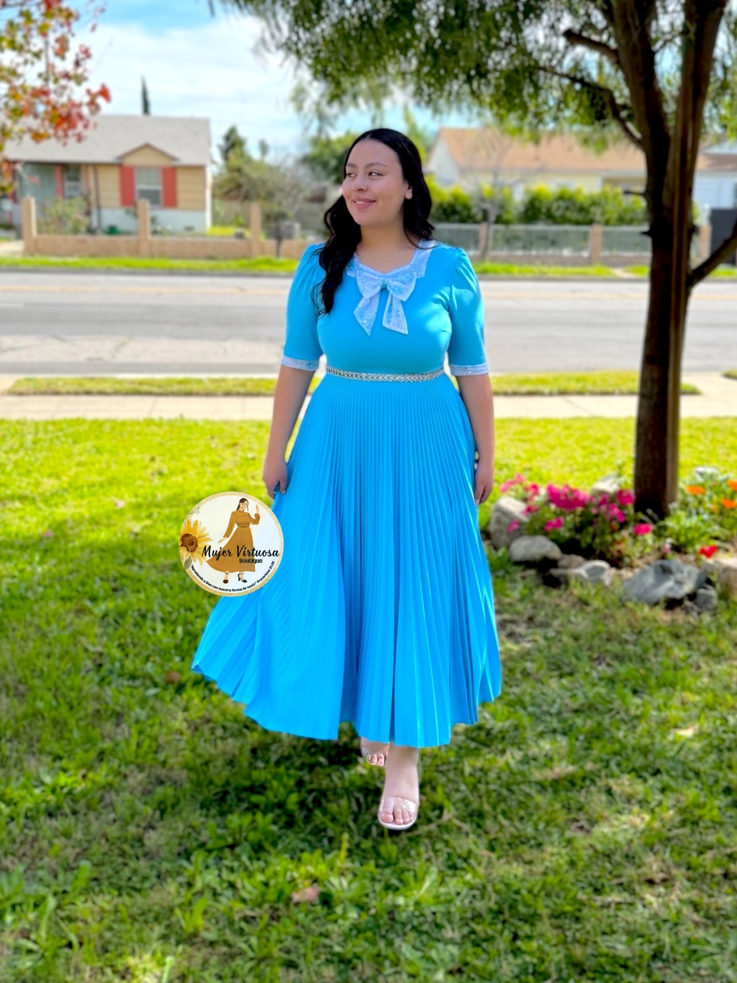 Madelyn Aqua Pleated Dress