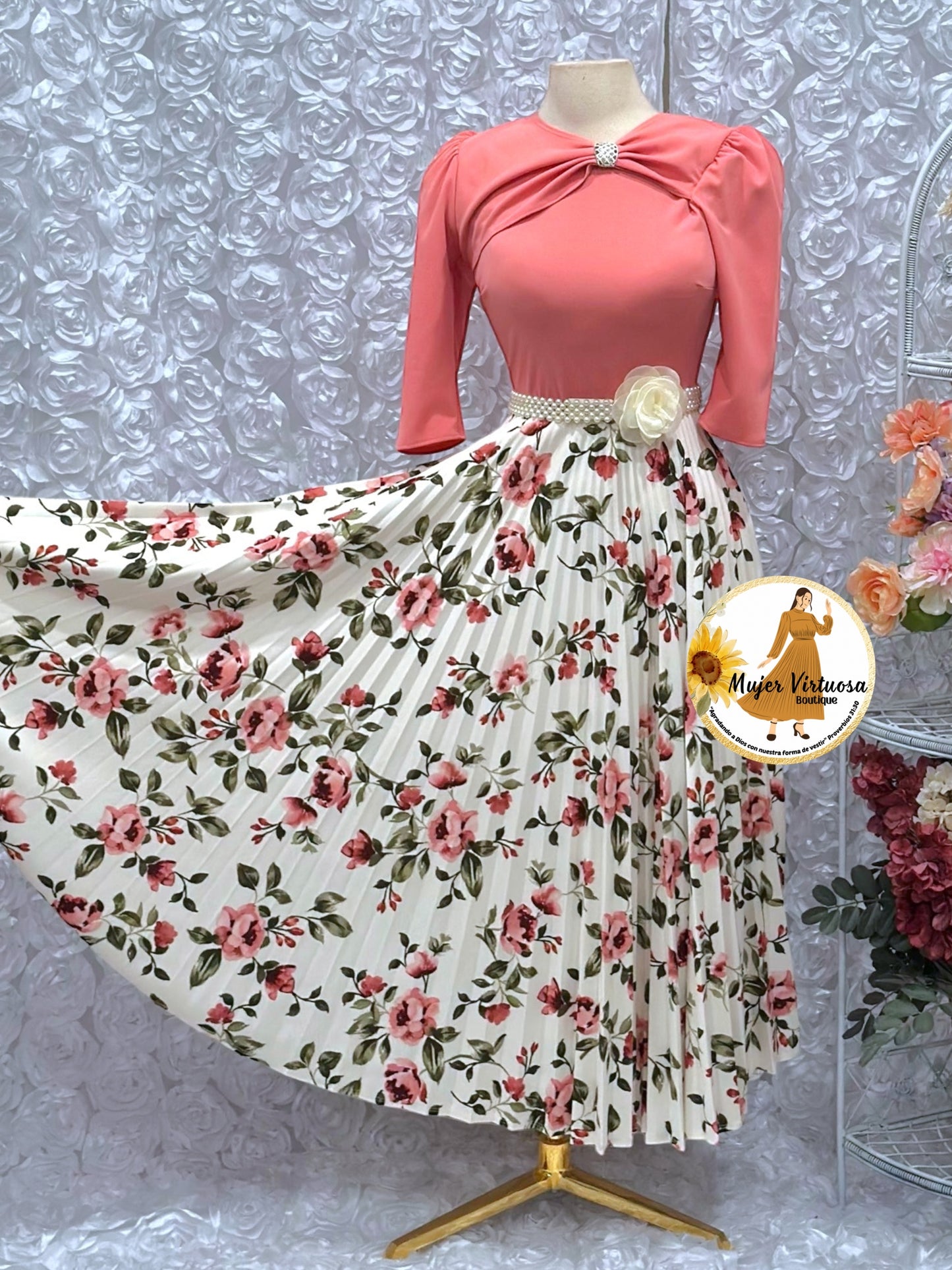 Rosalie Pink & White Pleated Dress