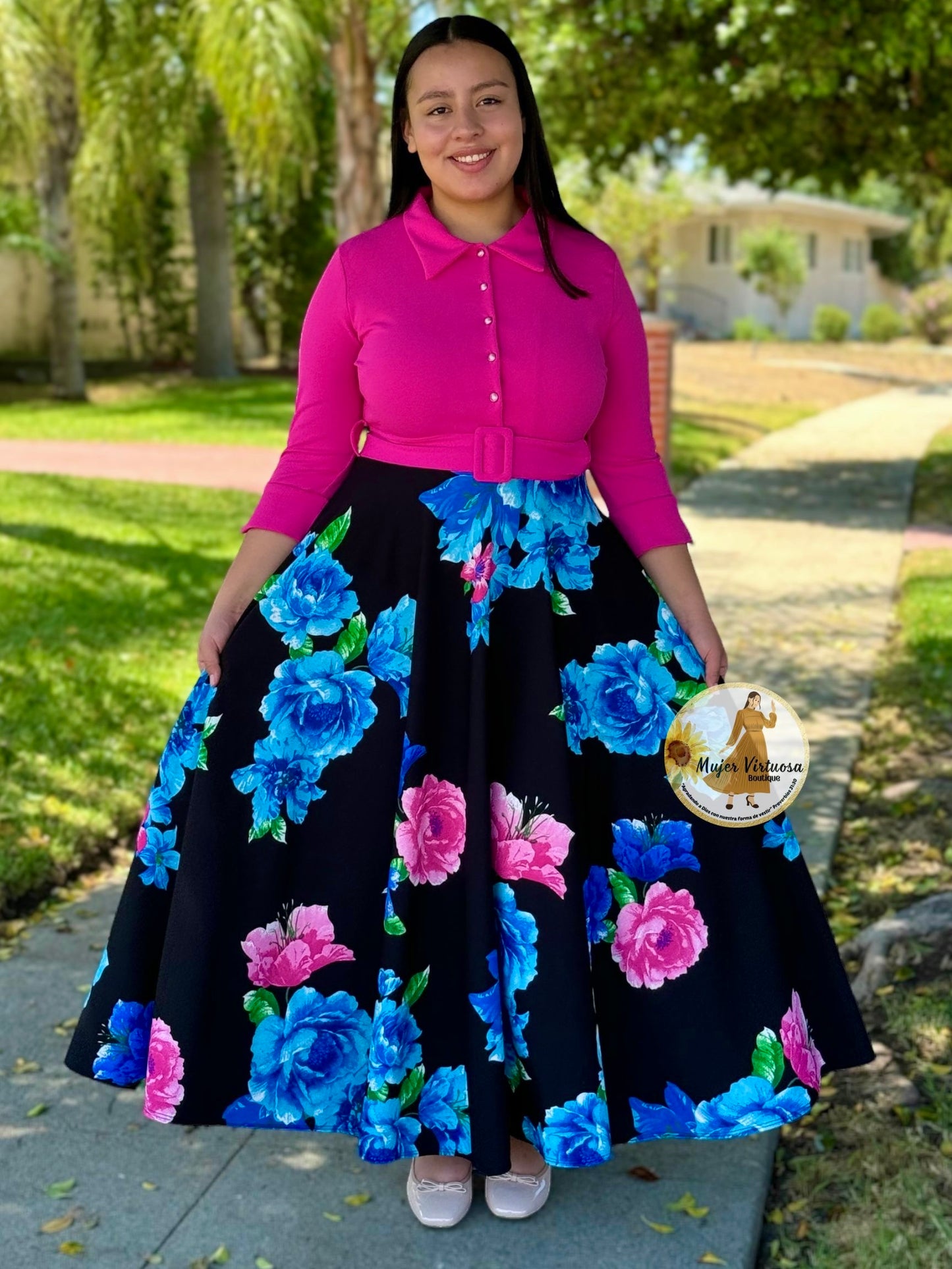 Hadassah Fucsia Belted Floral Dress