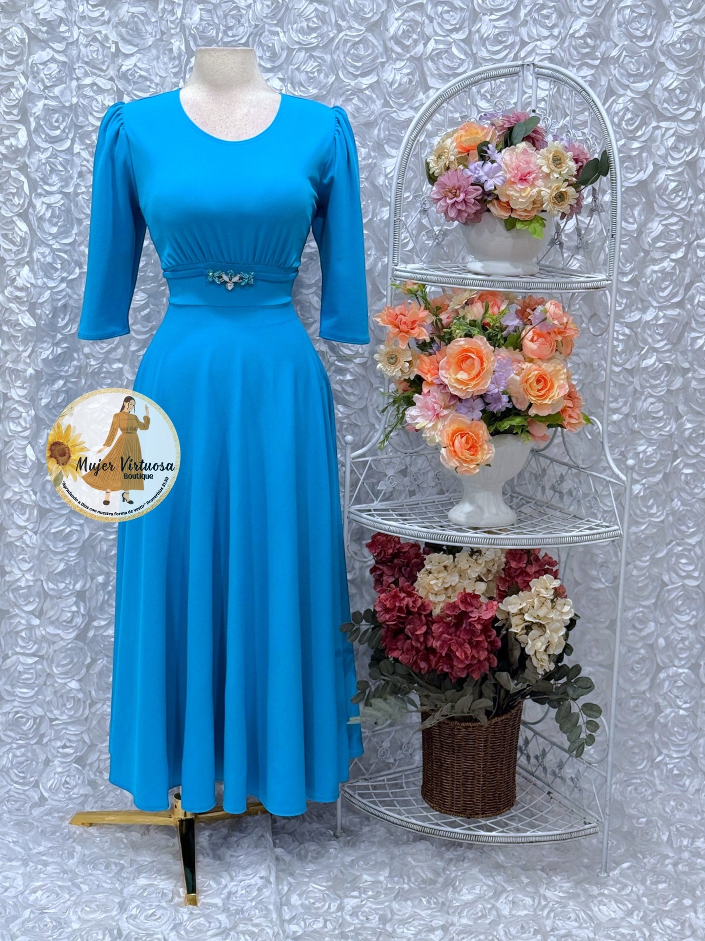 Wendy Aqua Belted Dress