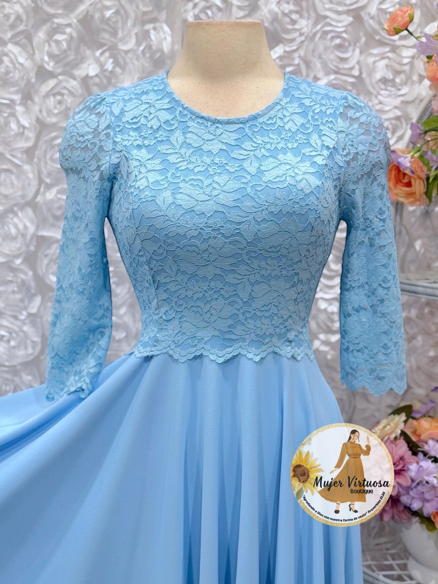 Lisa Sky Blue Lace Top Dress