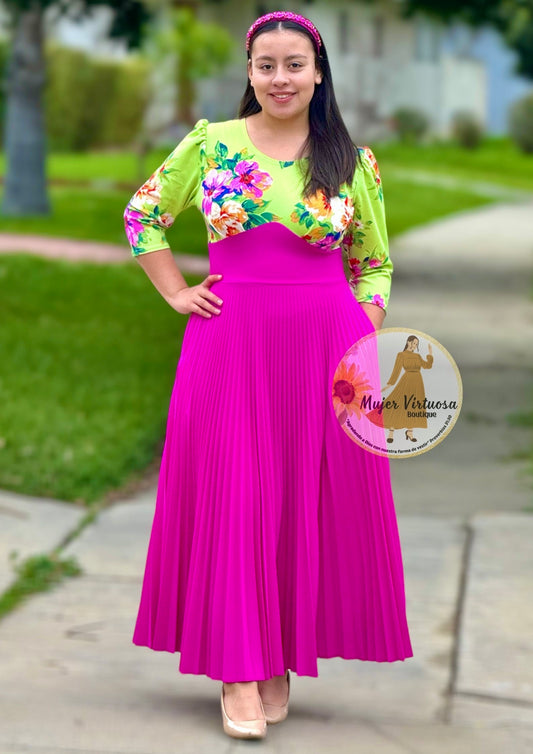 Cristel Lime & Fucsia Floral Dress