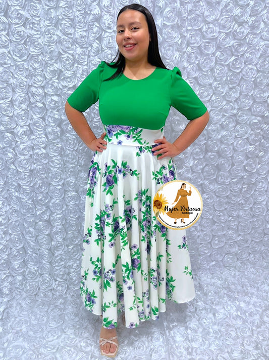 Eliana Green/White Floral Dress