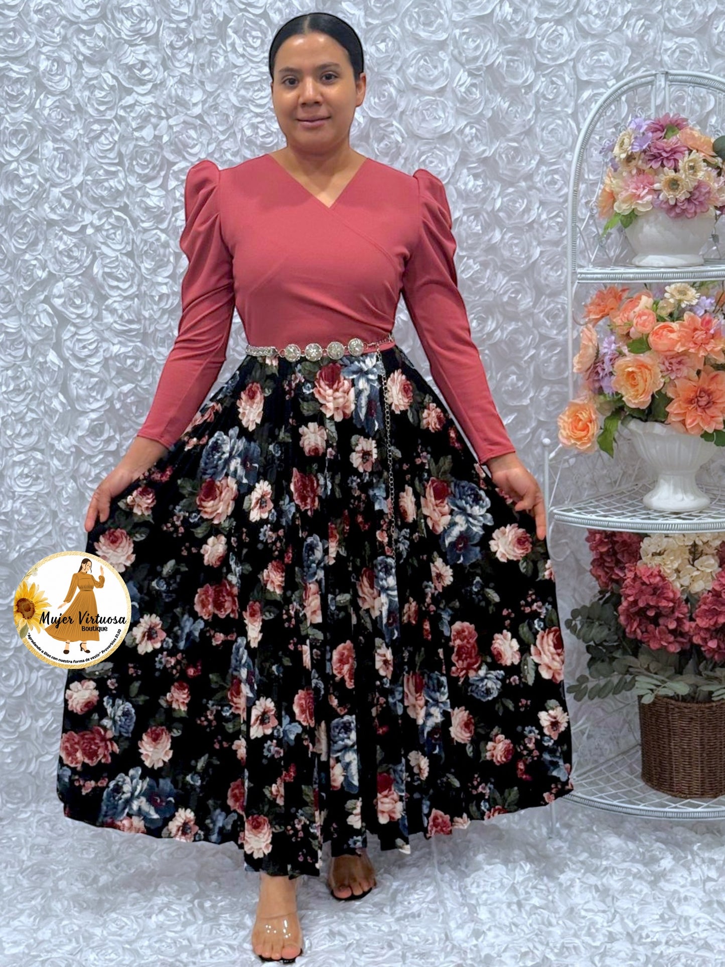 Yvette Mauve & Black Floral Dress