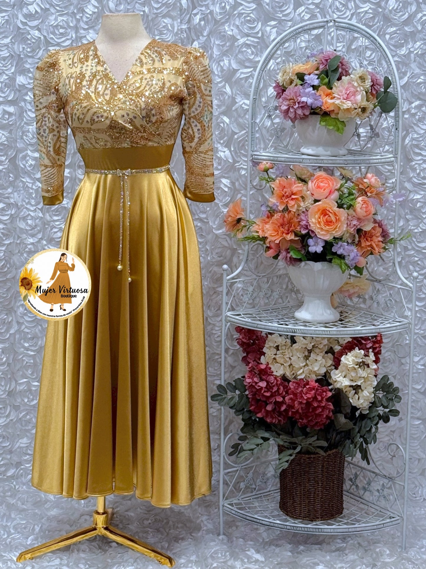 Cecilia Gold Satin Dress