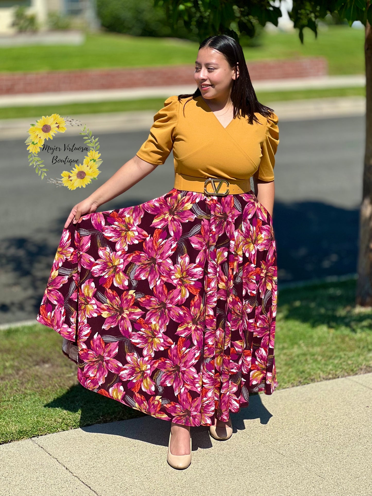 Susan Mustard Floral Maxi Dress