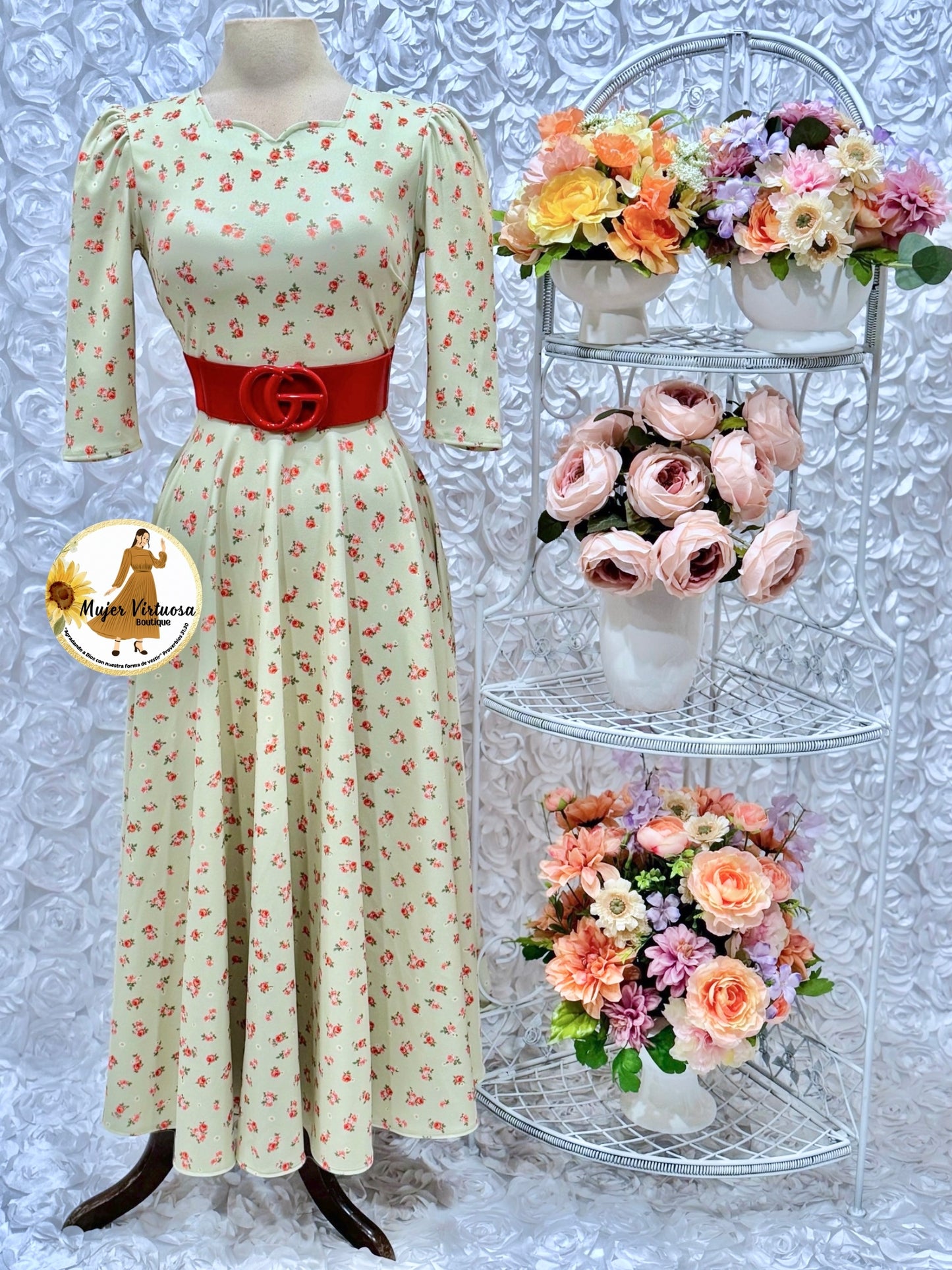 Lucy Pistacho/Red Ditsy Floral Dress