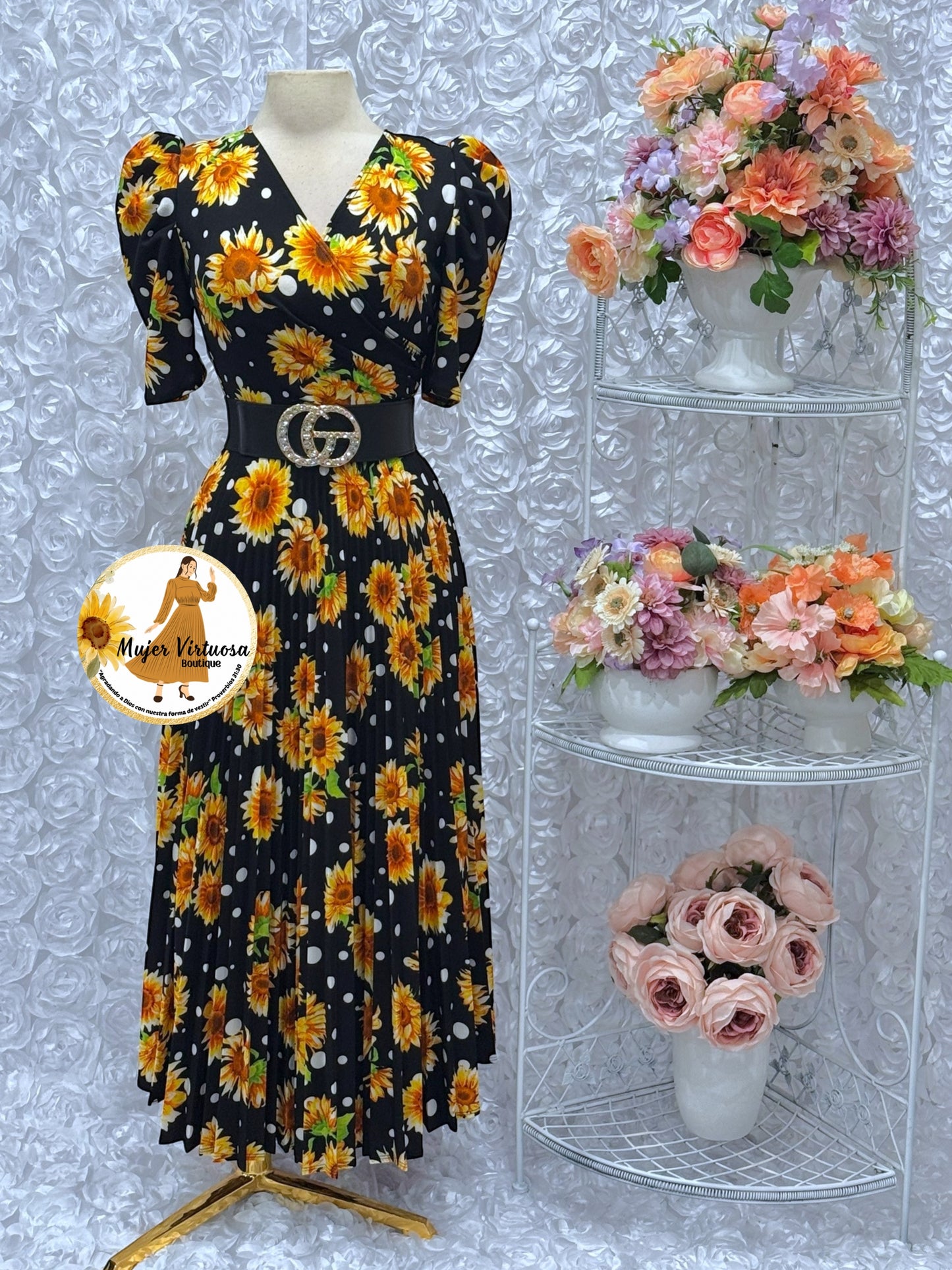 Jessica All Black Sunflowers Dress