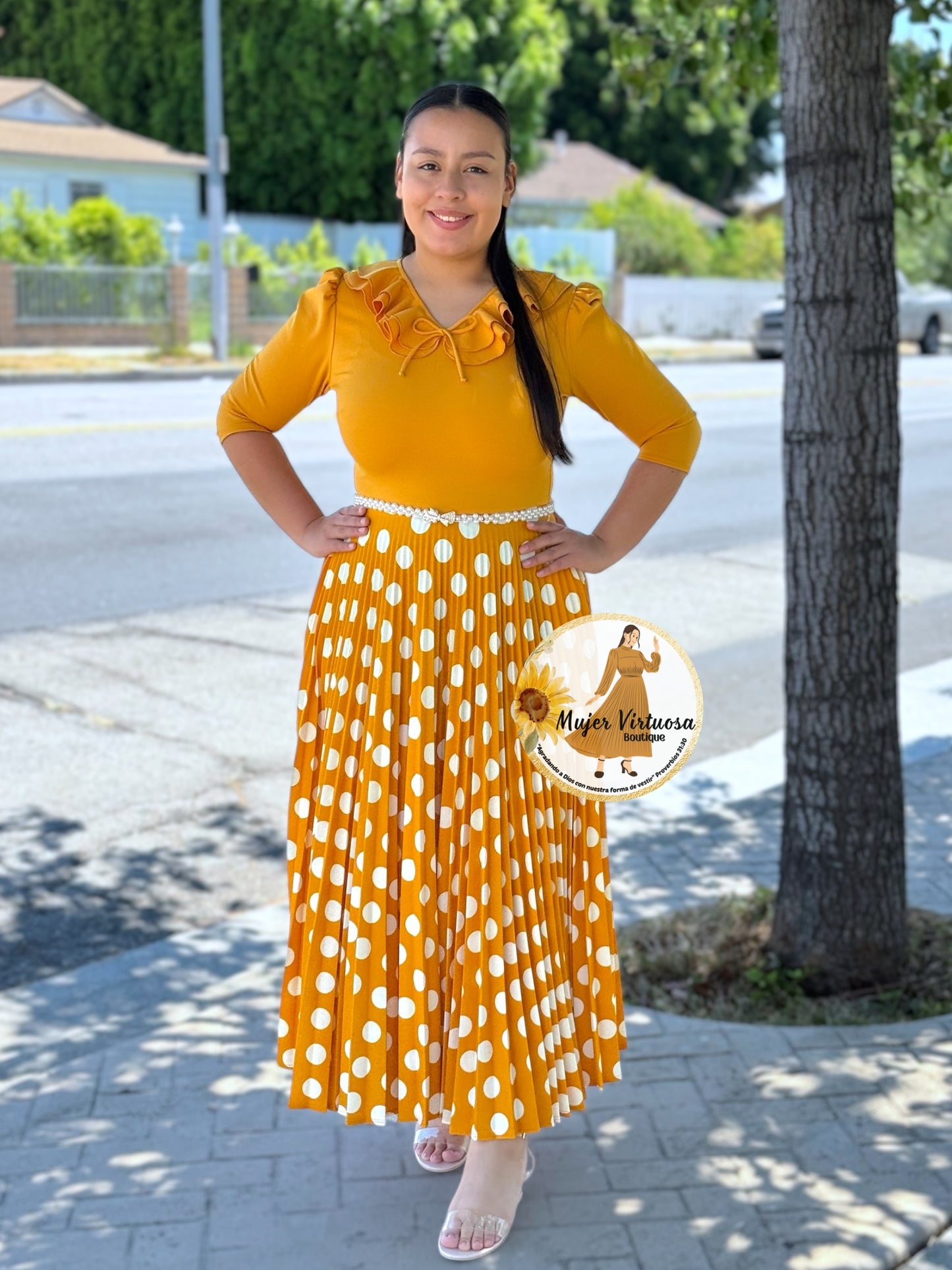 Francesca Mustard Polka Dot Dress