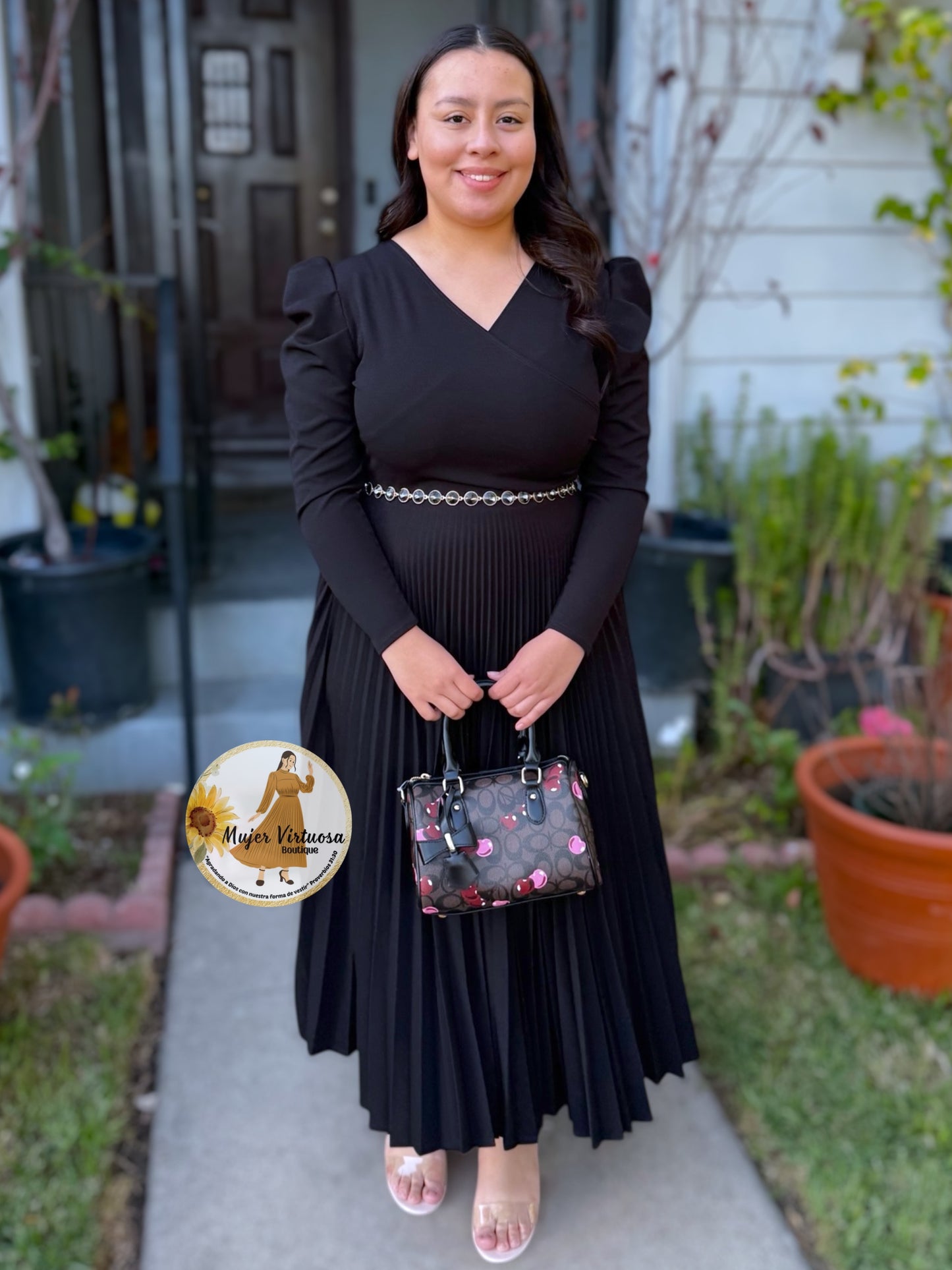 Yvette Black Pleated Dress