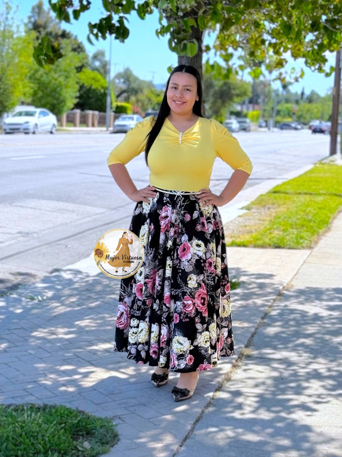 Lisa Pastel Yellow & Black Dress