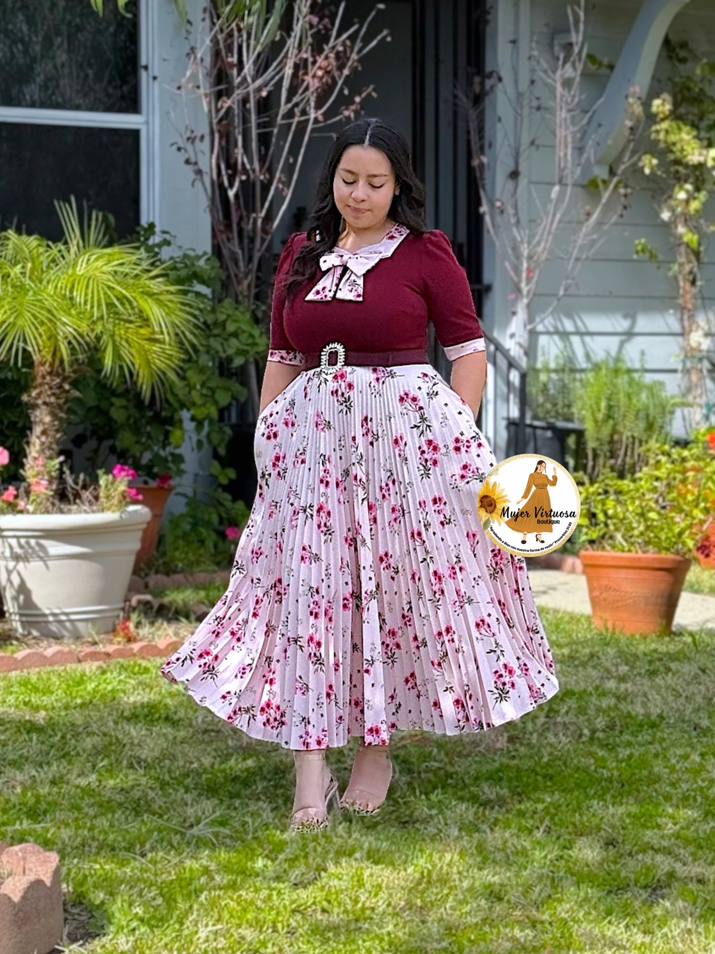 Madelyn Burgundy & Pink Dress