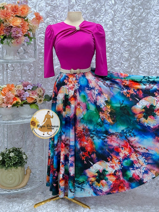 Rosalie Magenta Floral Dress