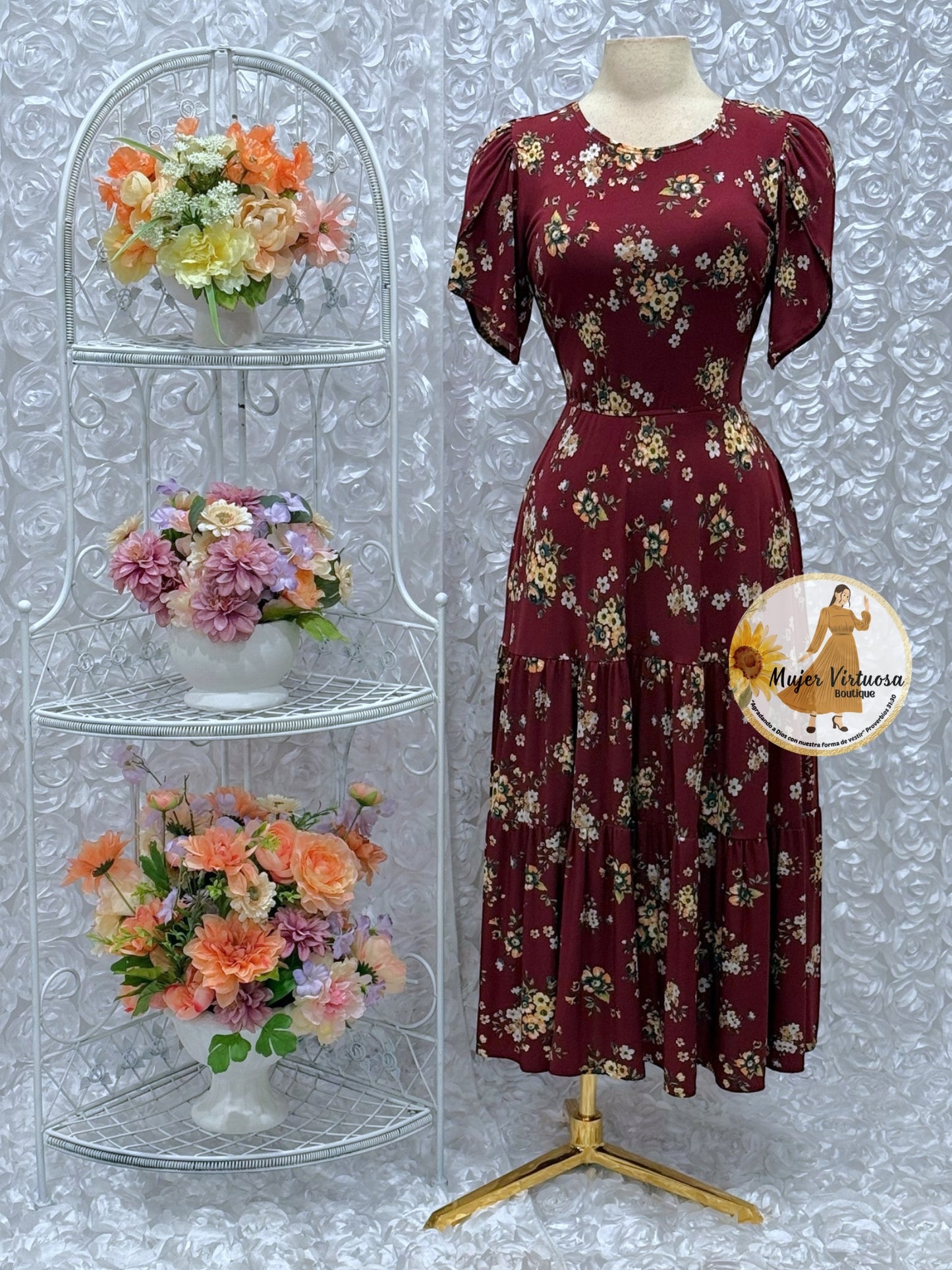 Abigail Burgundy Floral Dress