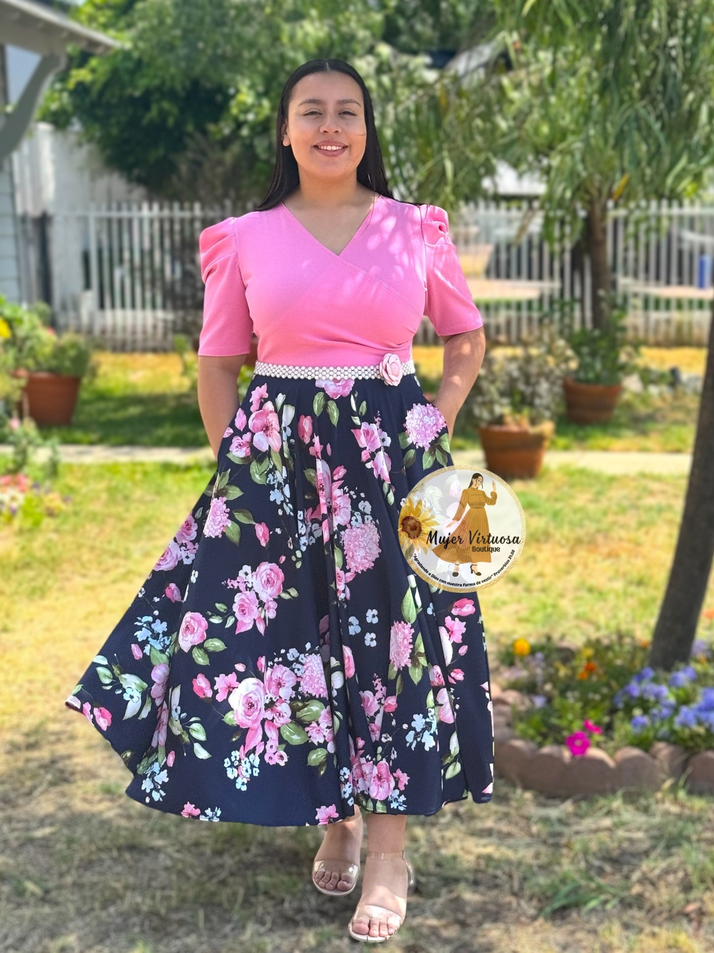 Suri Pink/Navy Floral Dress