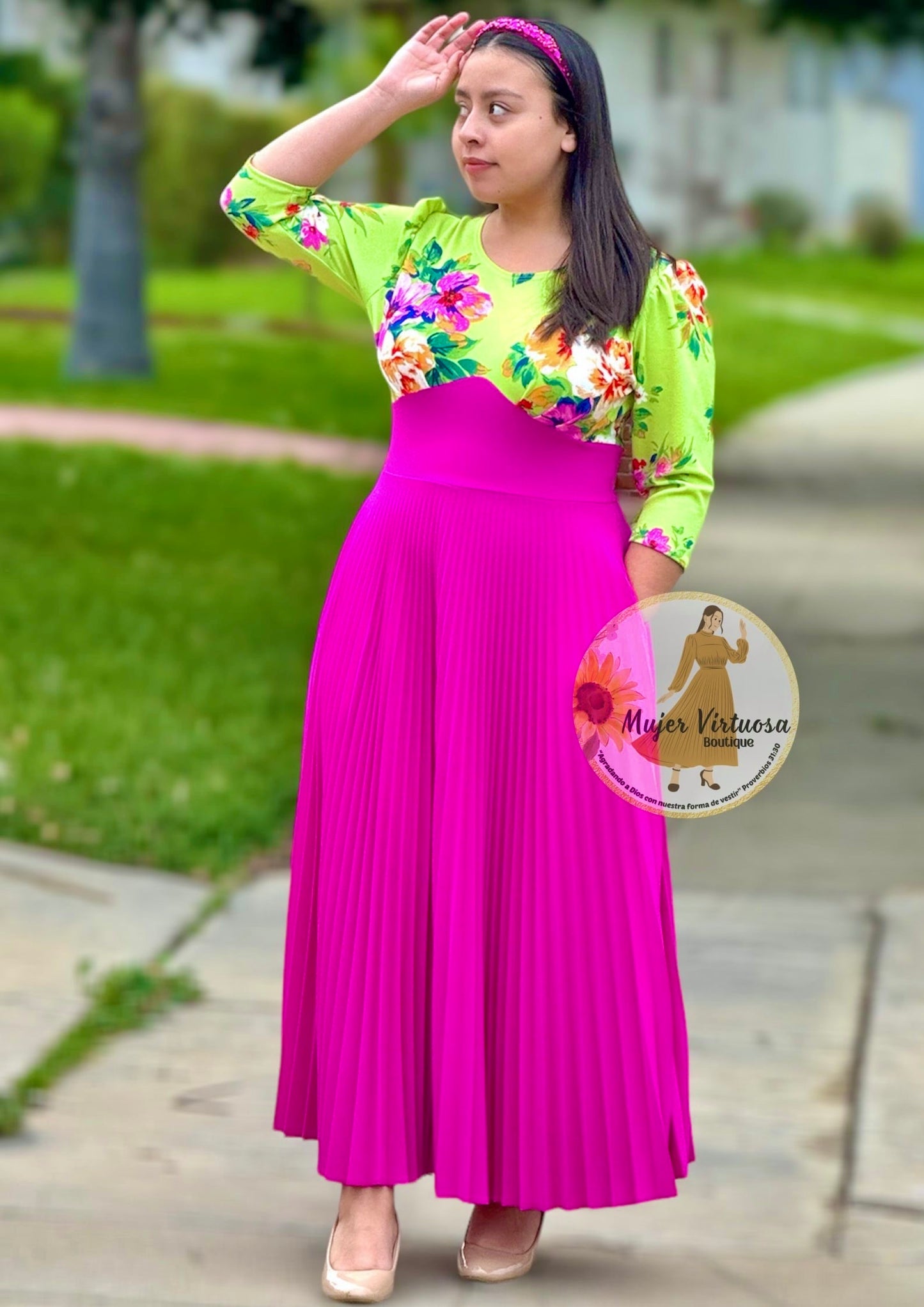 Cristel Lime & Fucsia Floral Dress