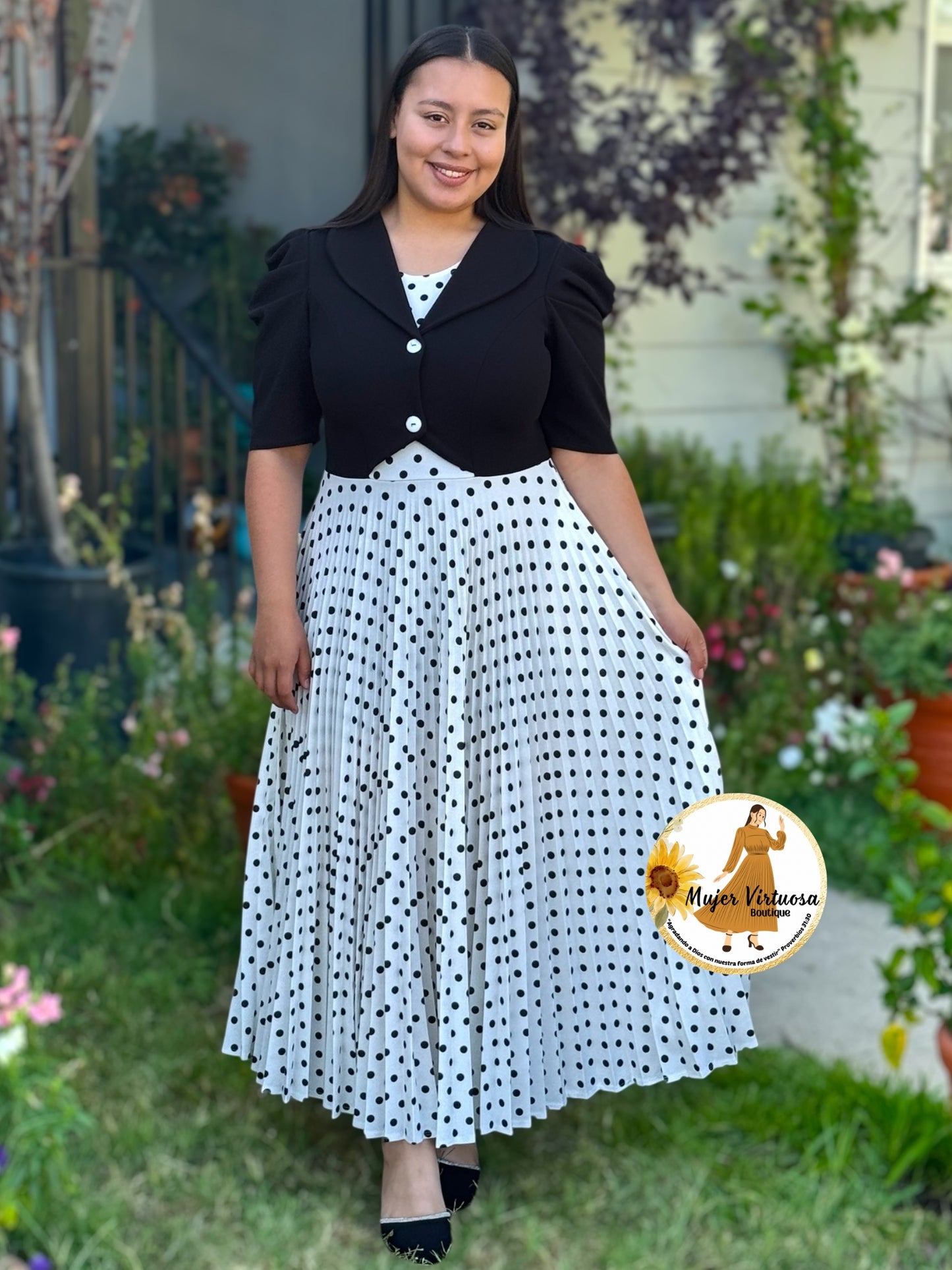 Esther White Polka Dot Pleated Dress