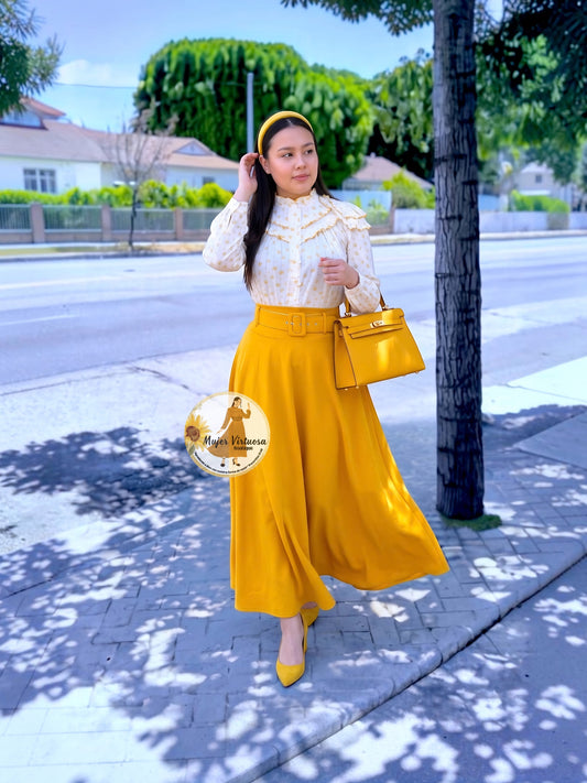 Marina Mustard Belted Skirt