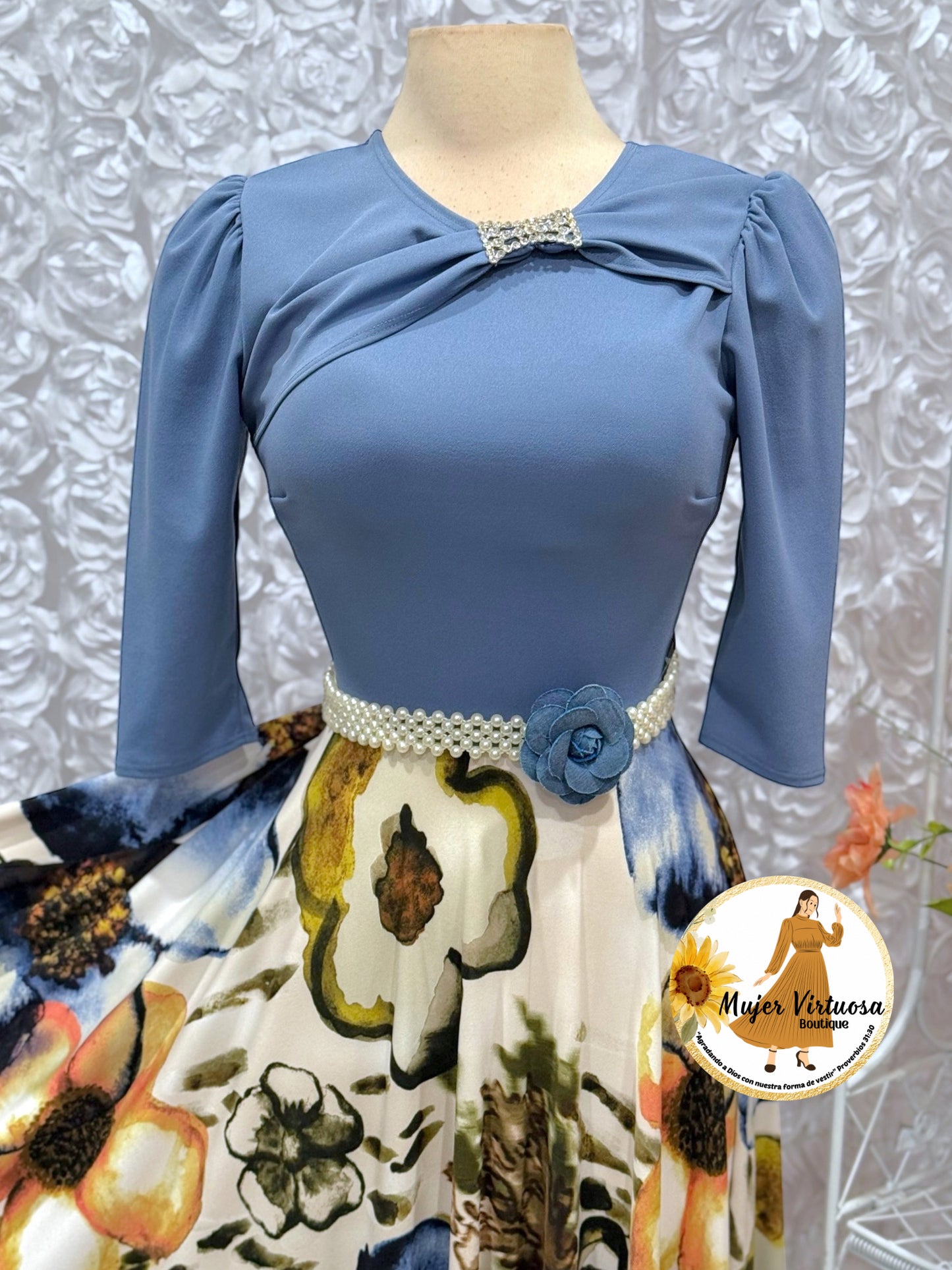 Rosalie Denim Blue Floral Dress