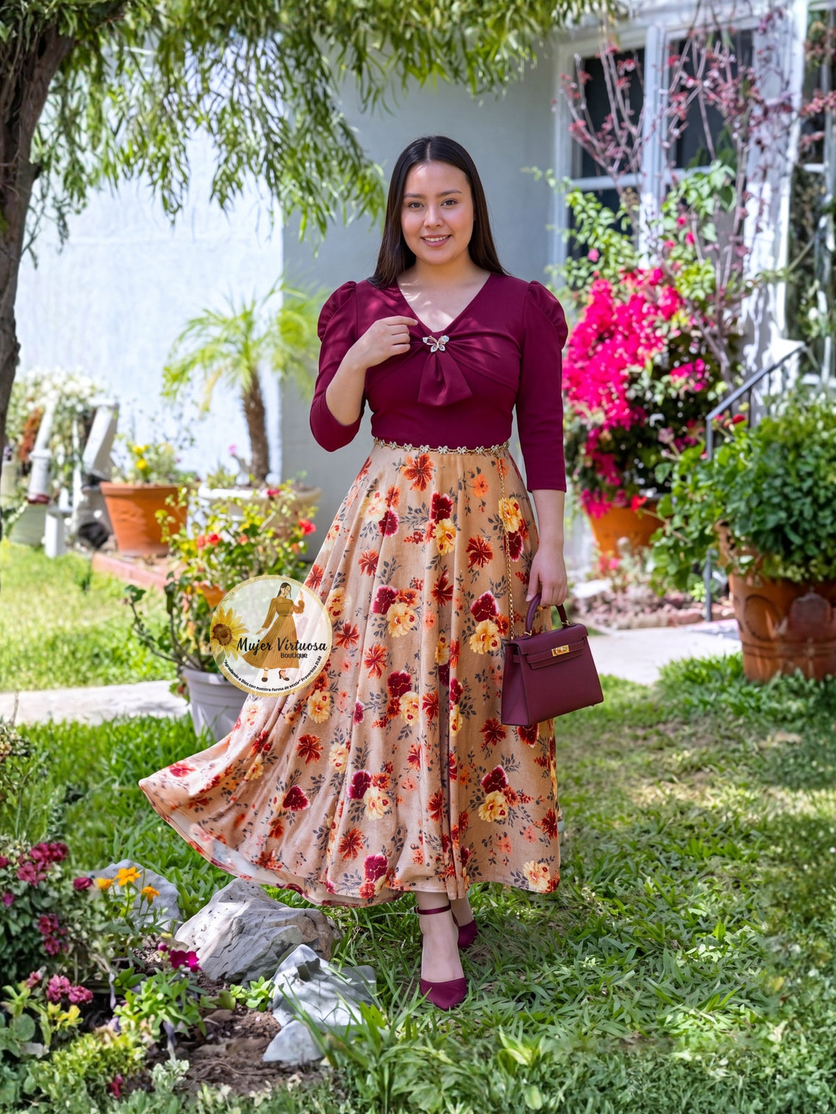 Berenice Wine Velvet Floral Dress