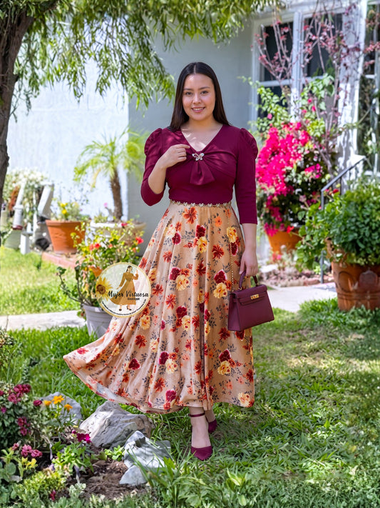 Berenice Wine Velvet Floral Dress
