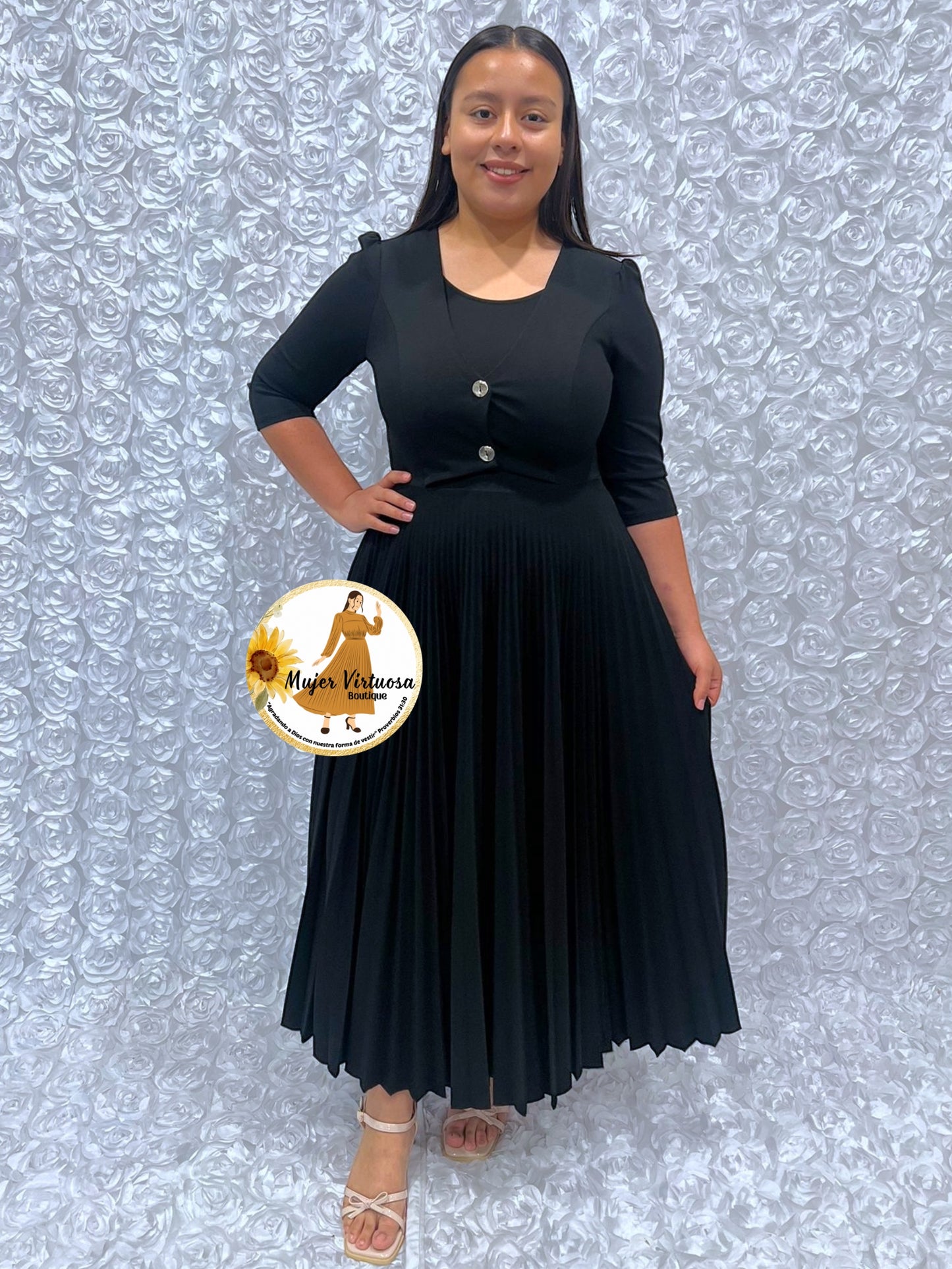Milena Black Pleated Dress