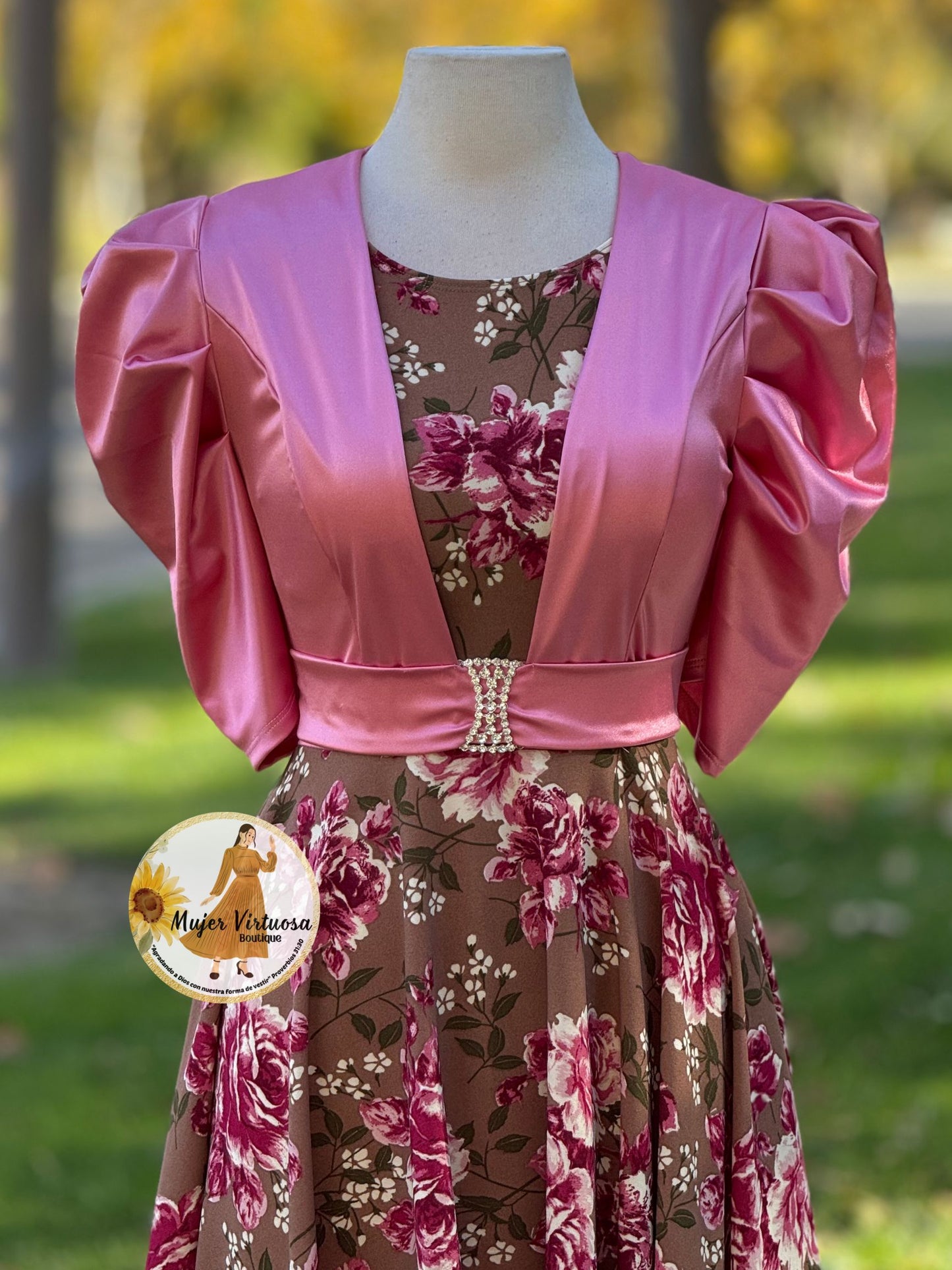 Saori Mocha & Pink Satin Blazer Dress