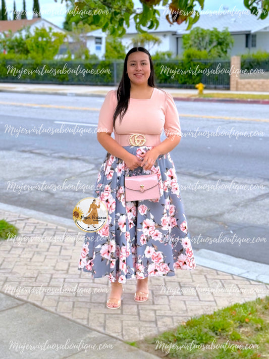 Eunice Pink & Grey Floral Dress