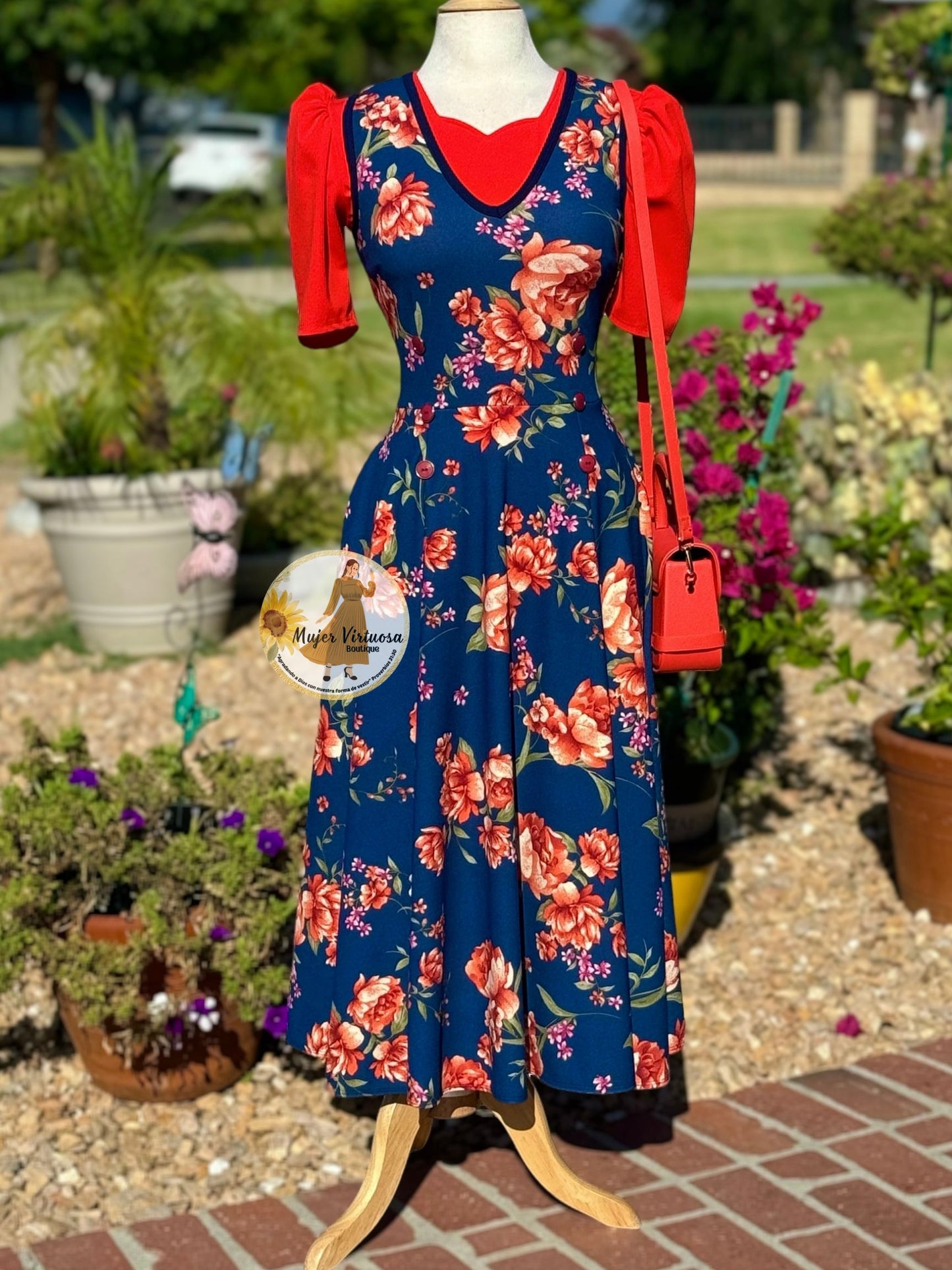 Elena Navy Floral Overall