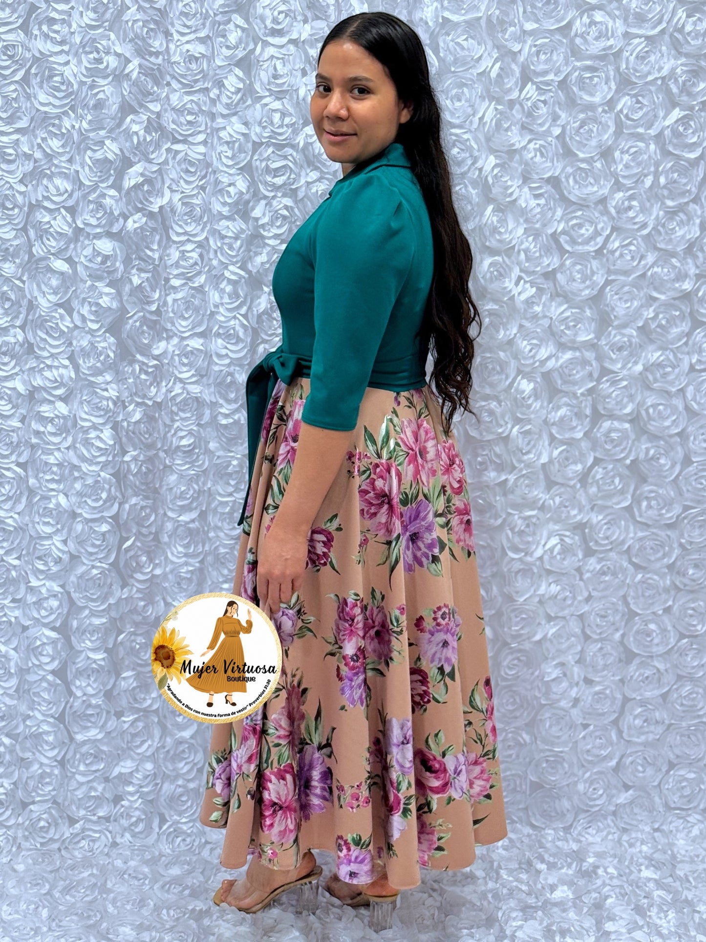 Green/Mocha Foil Floral Dress