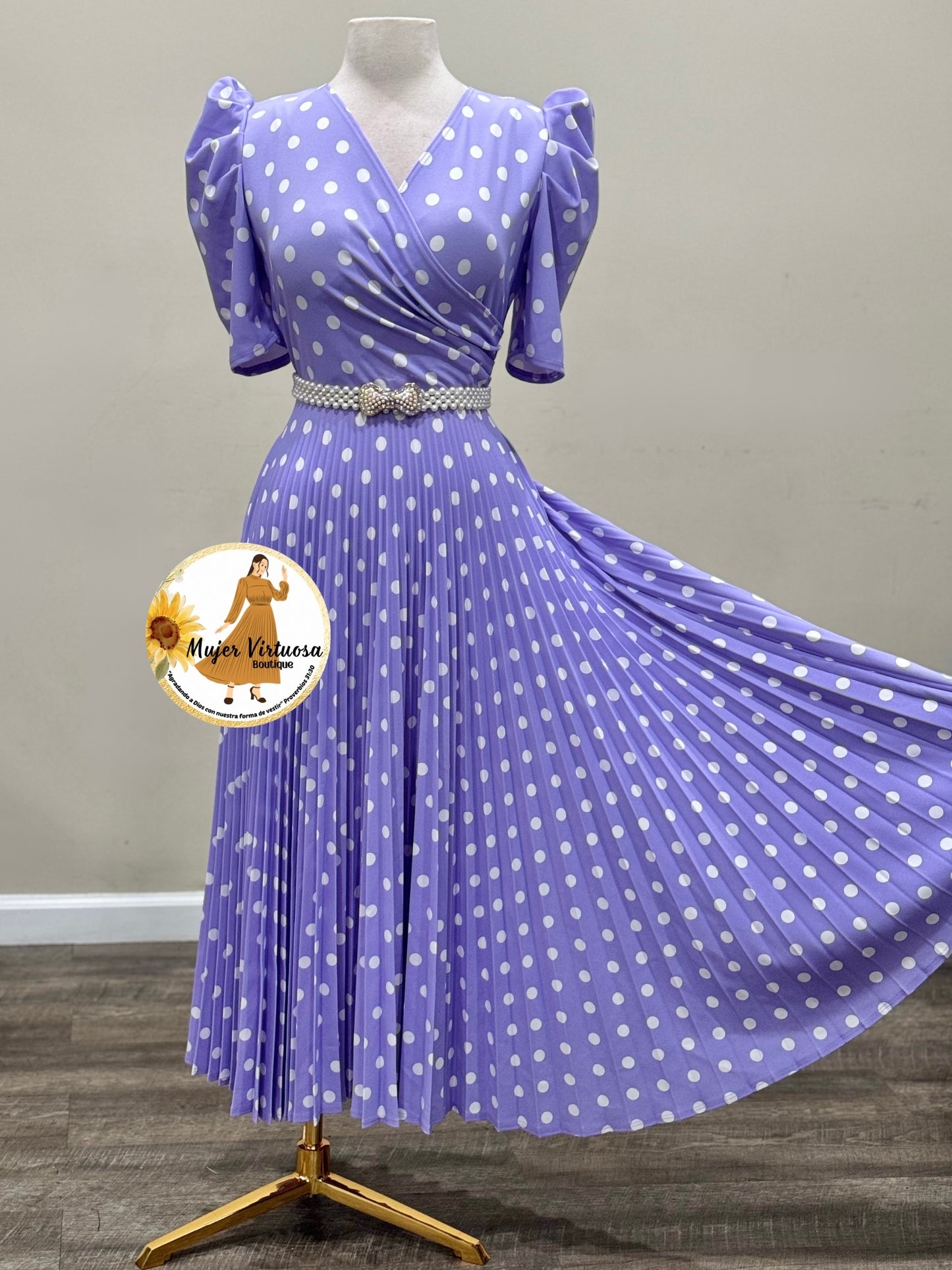 Lilac Polka Dot Pleated Dress