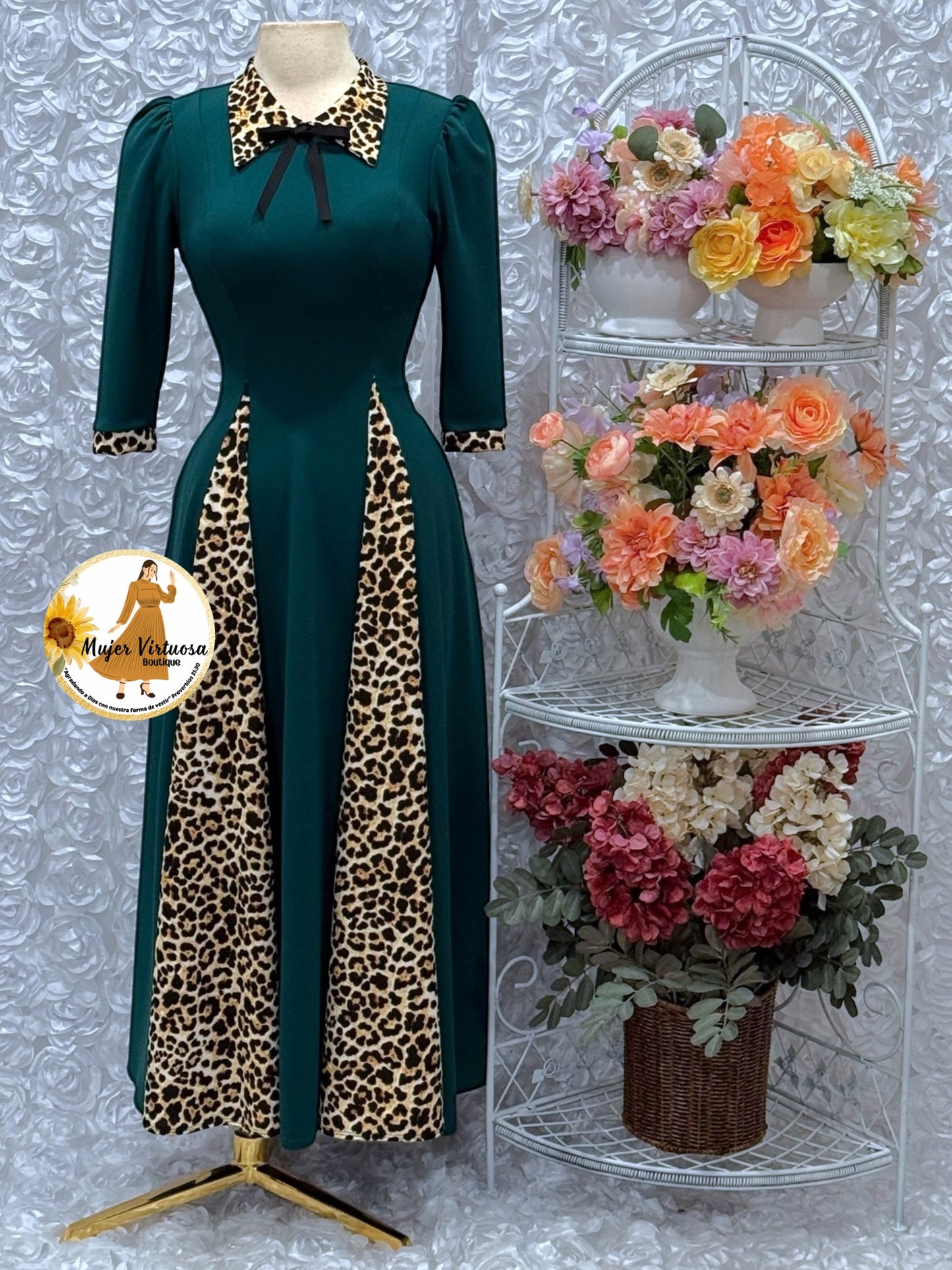 Victoria Hunter Green Animal Print Dress