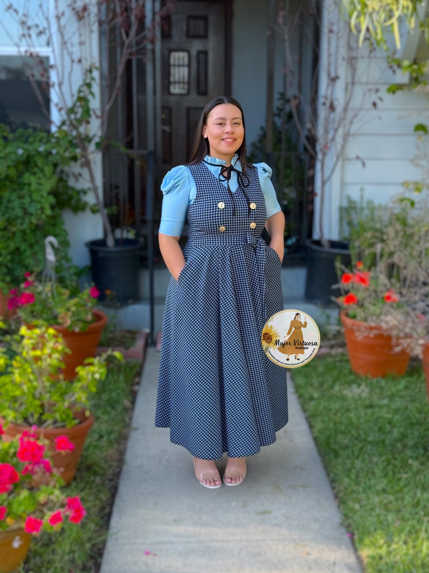Rosy Blue & Black Plaid Overall