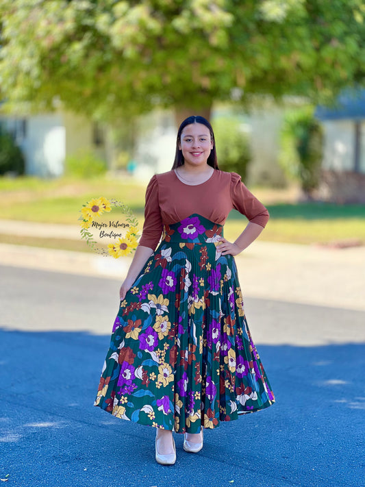 Cristel Caramelo Floral Pleated Dress