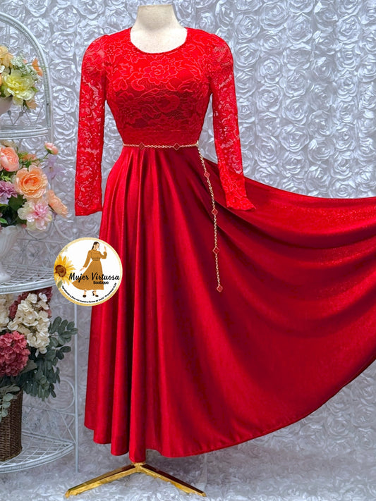Red Lace & Velvet Dress