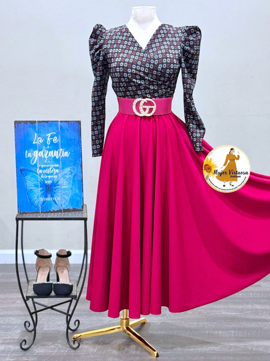 Larissa Black/Magenta Floral Dress