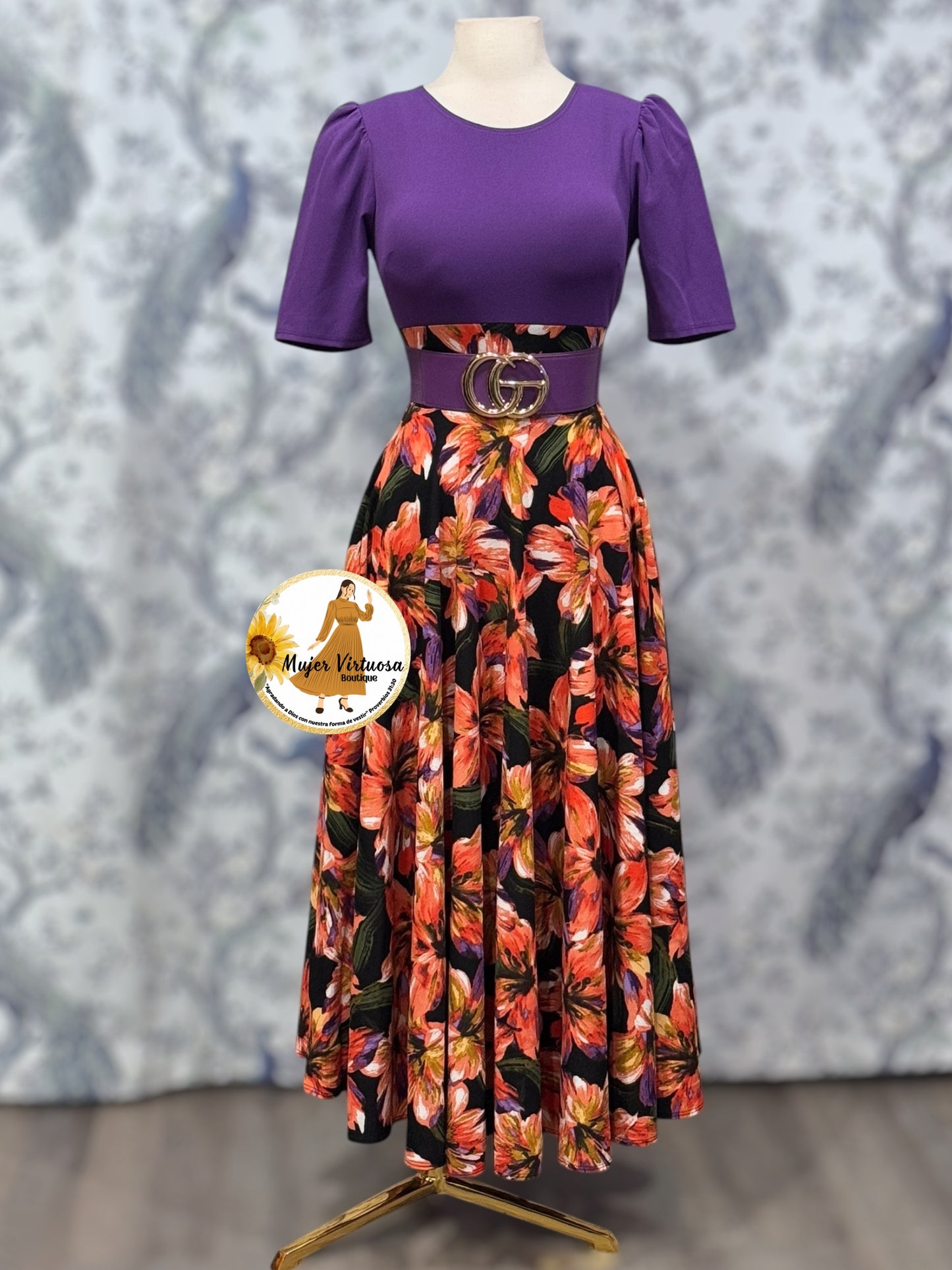 Eliana Purple & Black Floral Dress