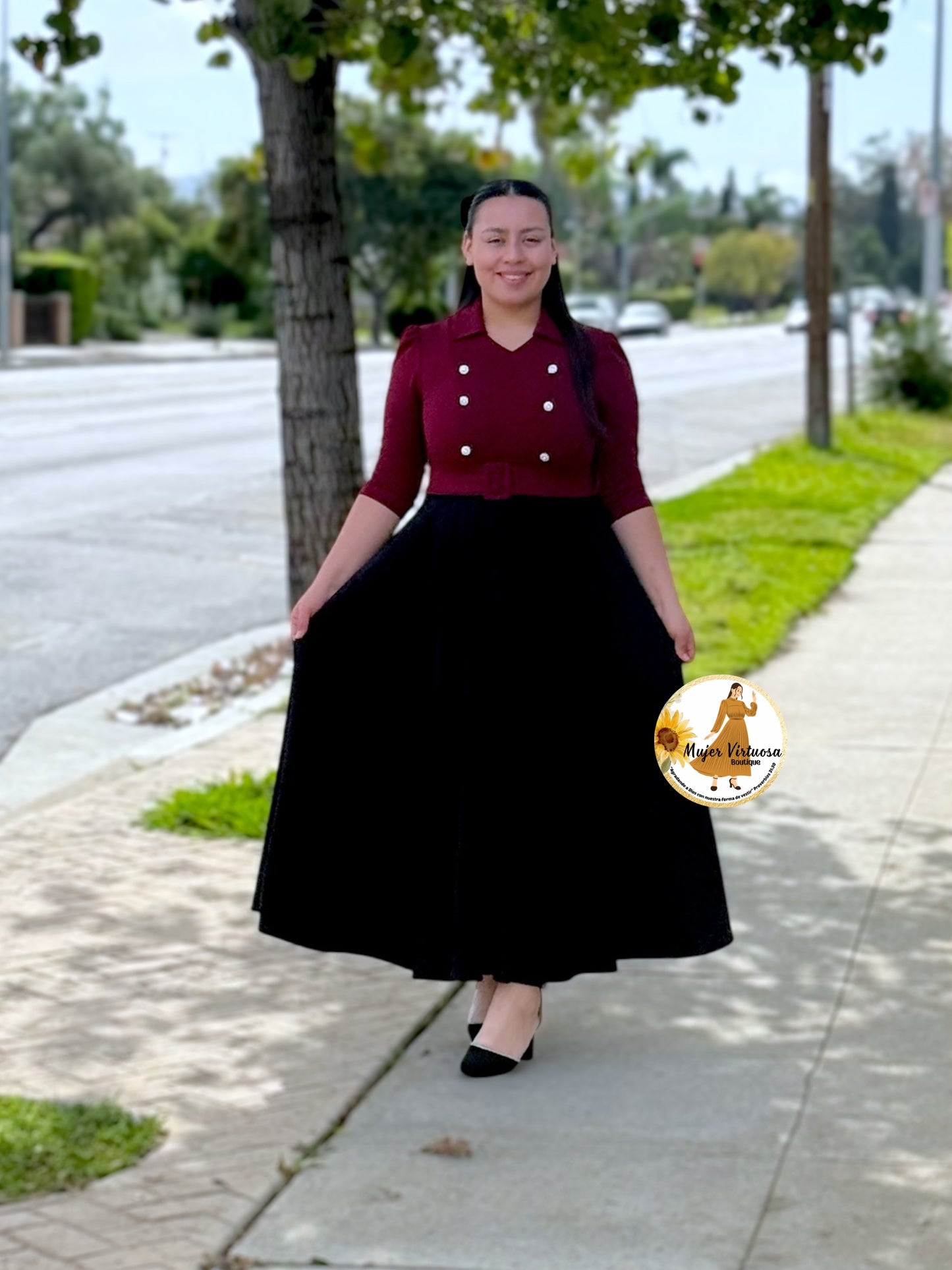 Frida Burgundy & Black Dress