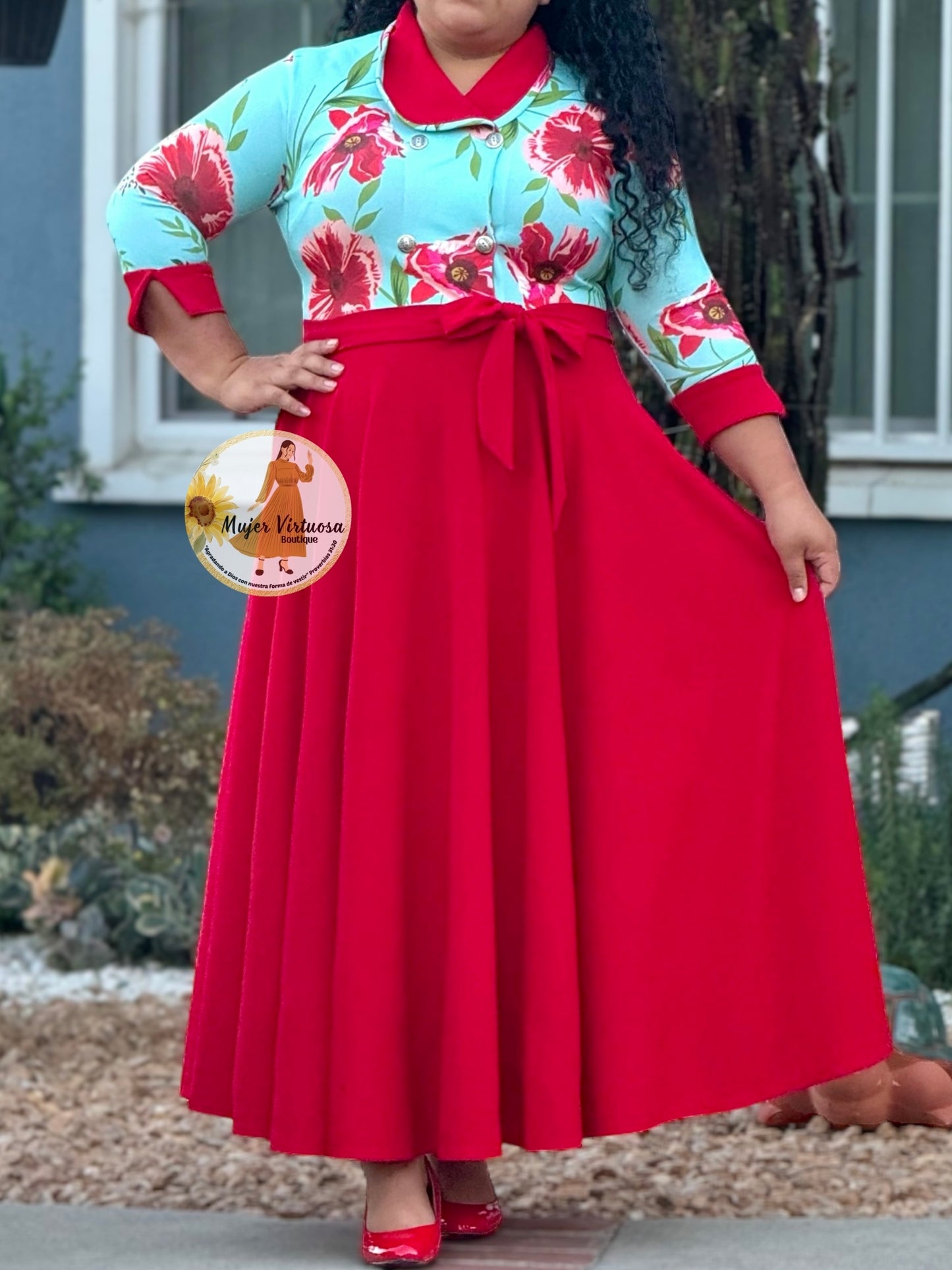 Raquel Mint & Red Floral Dress