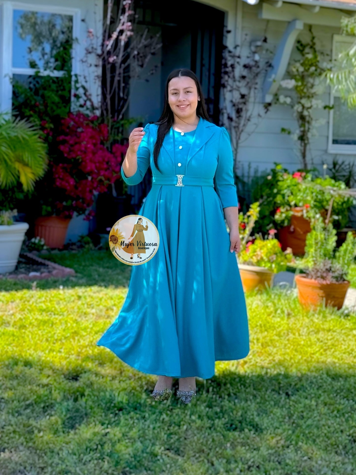 Mariana Turquesa Pleats Dress
