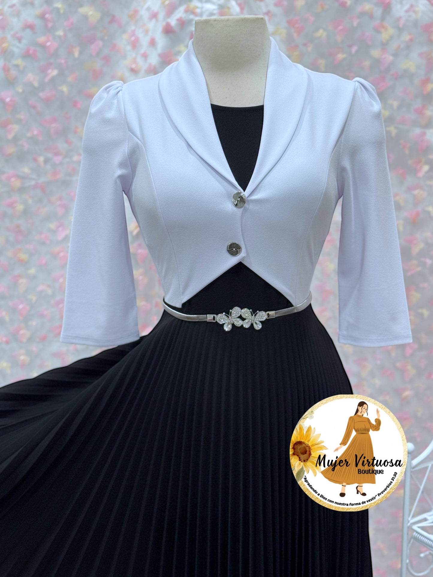 Milena White/Black Pleated Dress