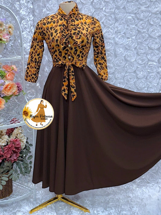 Animal Print & Brown Sailor Dress