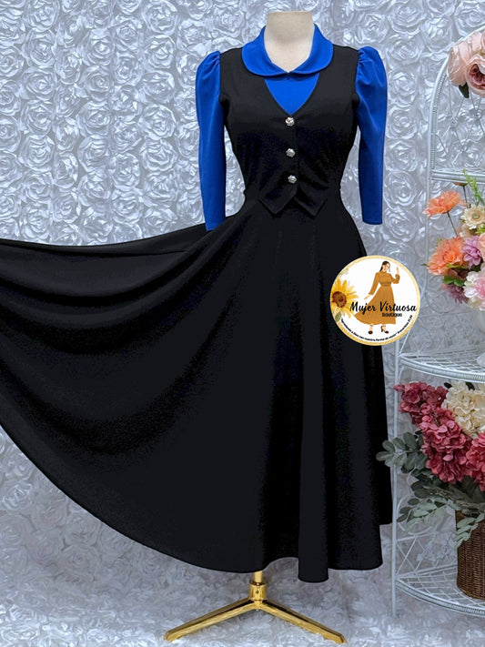 Royal Blue & Black 2 in 1 Dress